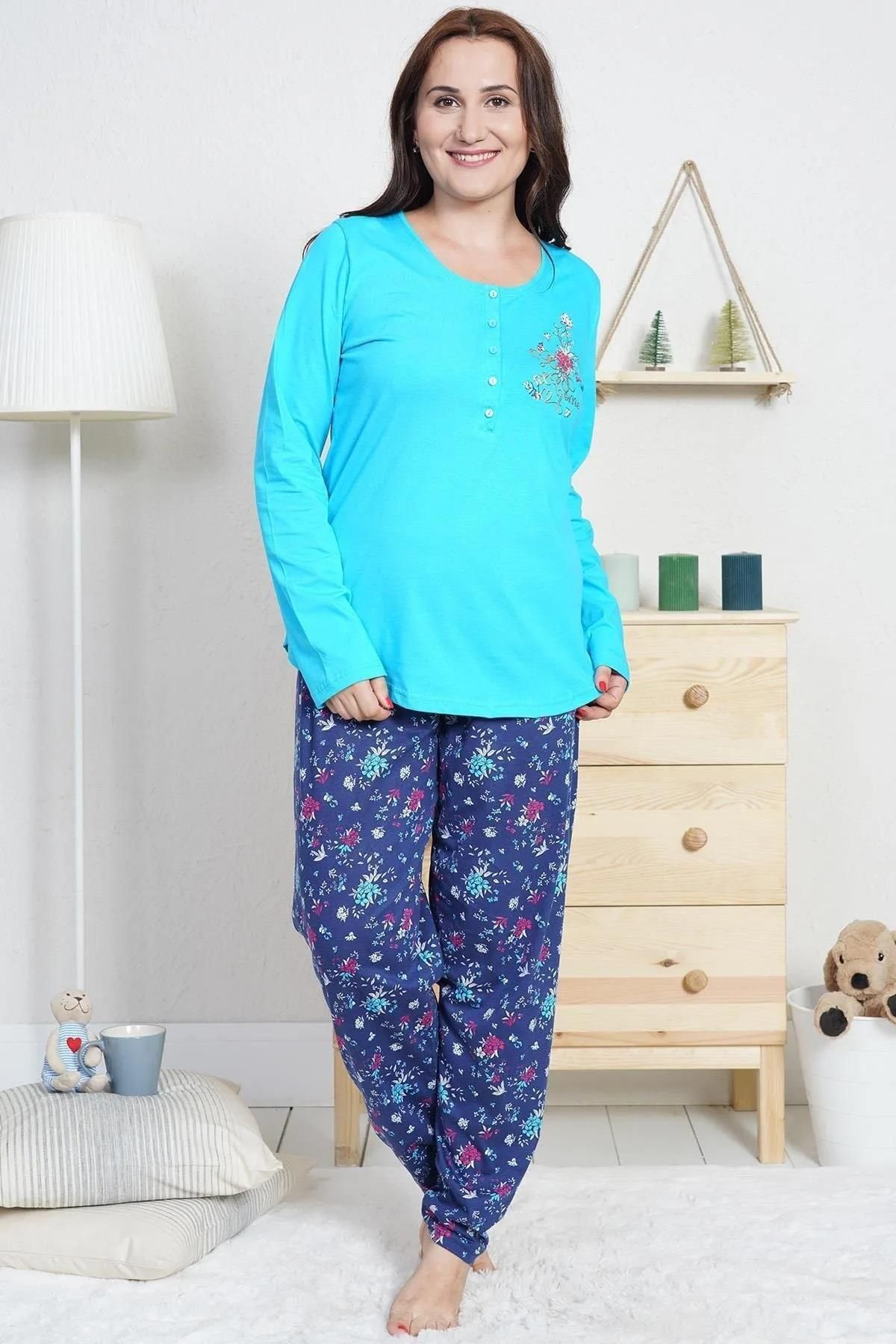 Espuar-Women's Plus Size Buttoned Relaxed Cut Pajamas Set Xl-4xl 1