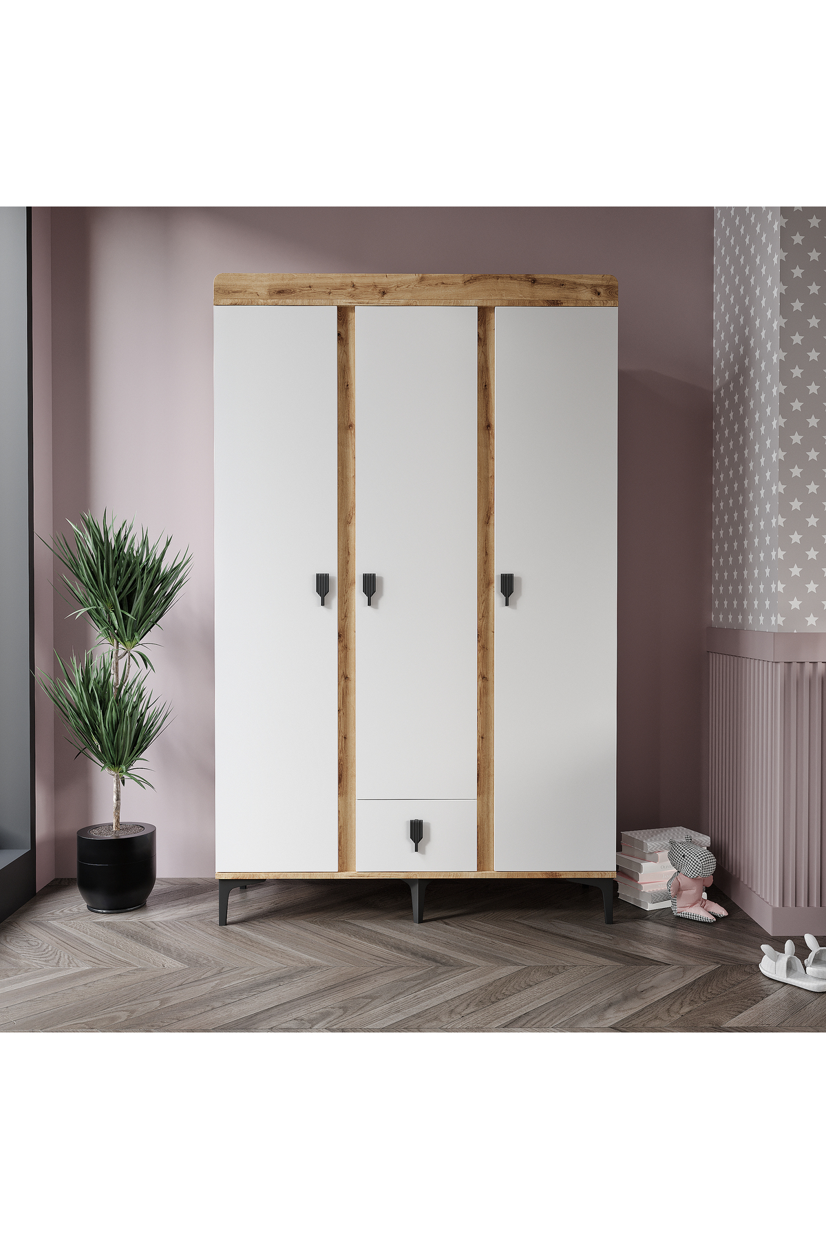 Afilli Rose 3 Kapaklı Tek Çekmeceli Dolap Safir Ve Beyaz Renk fotoğrafı 2 (önizleme)