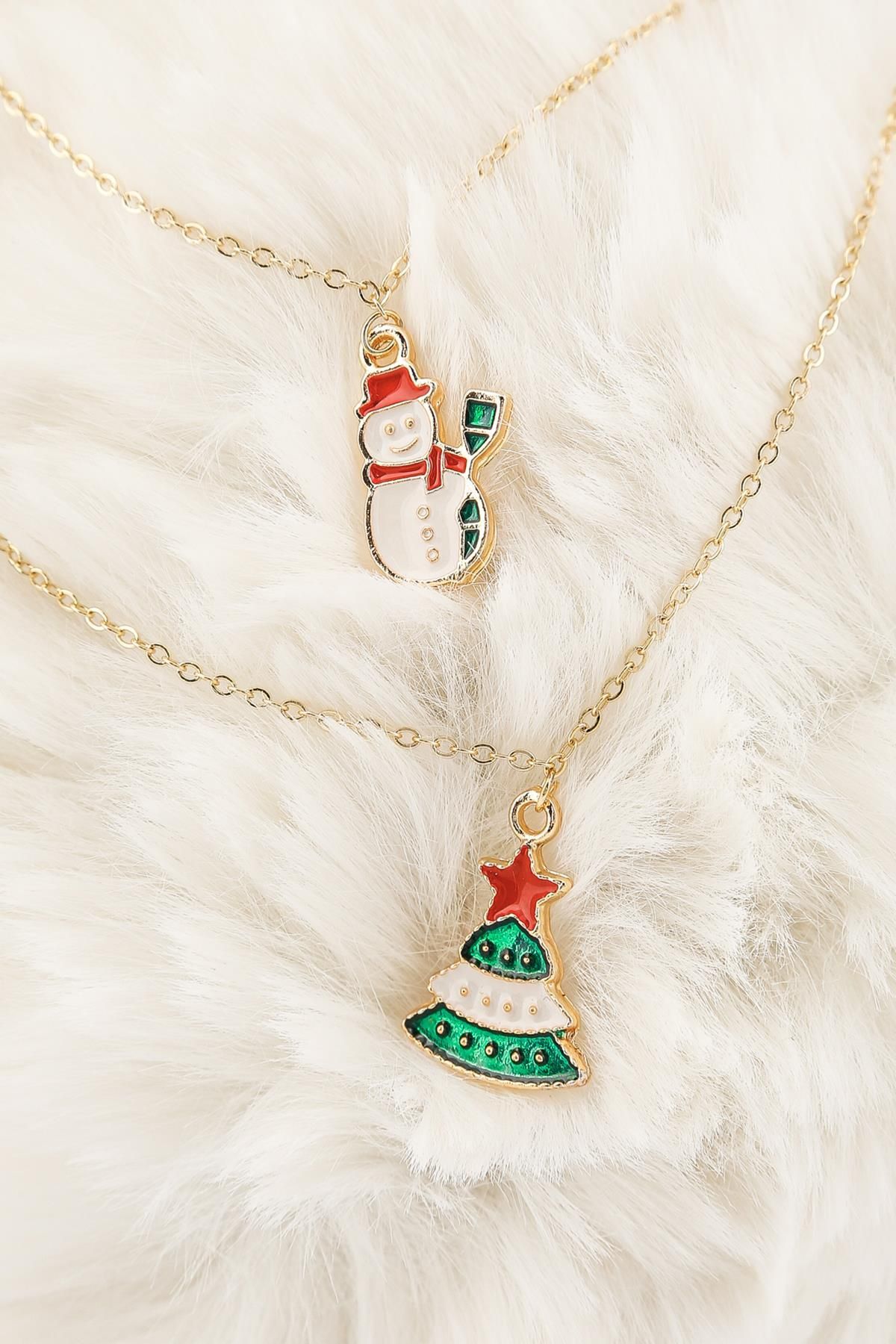 New Obsessions-Christmas Santa Claus and Christmas Tree Figure Dangle Necklace Set 2 Pack 2