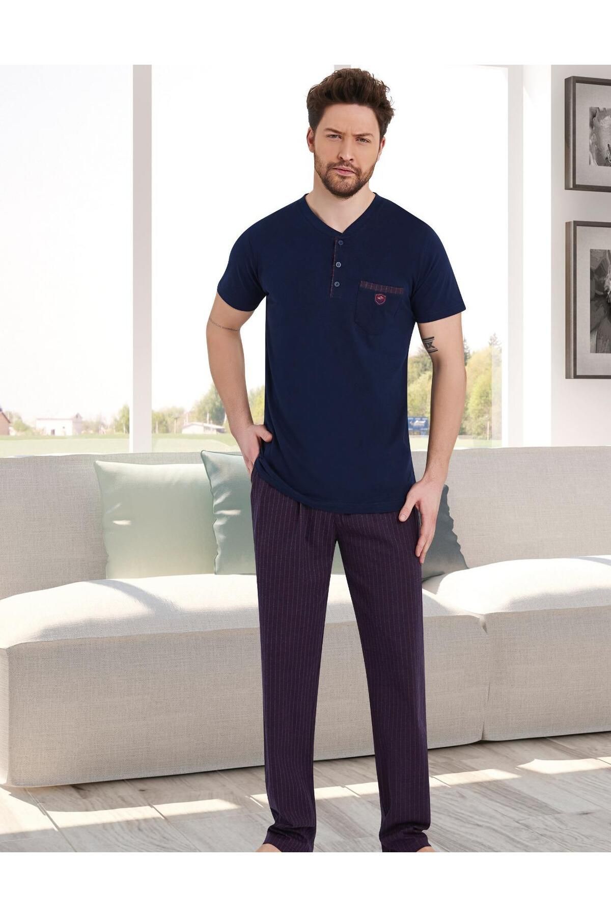 Erse %100 Pamuklu Kısa Kol Erkek Pijama Takım