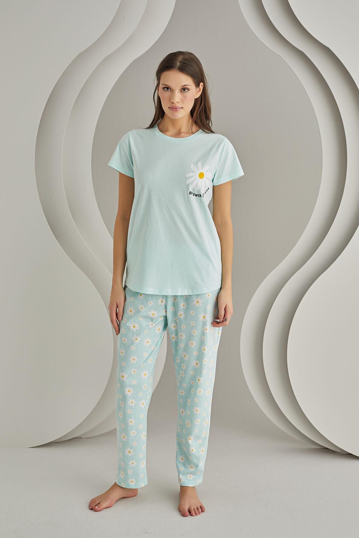 NBB-Daisy Patterned Women's Pajama Set - 100% Cotton 1