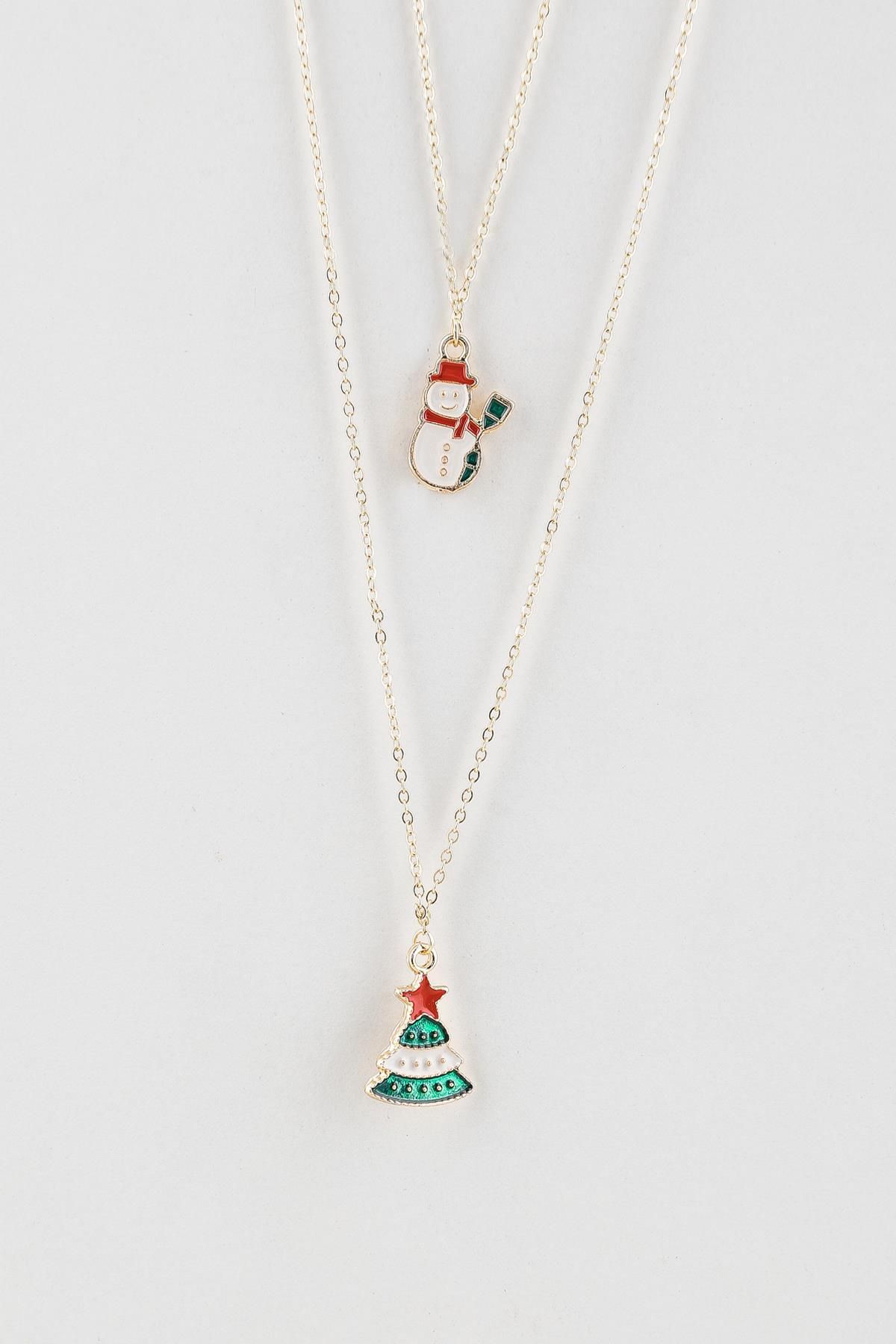 New Obsessions-Christmas Santa Claus and Christmas Tree Figure Dangle Necklace Set 2 Pack 3