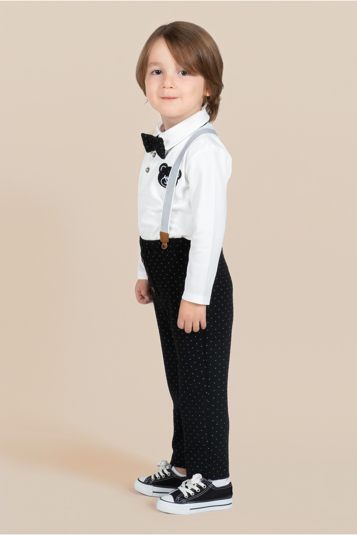 Kyron Erkek Çocuk Ekru Papyonlu ve Askılı 4'lü Takım - Şık Özel Gün Kombini fotoğrafı 4 (önizleme)