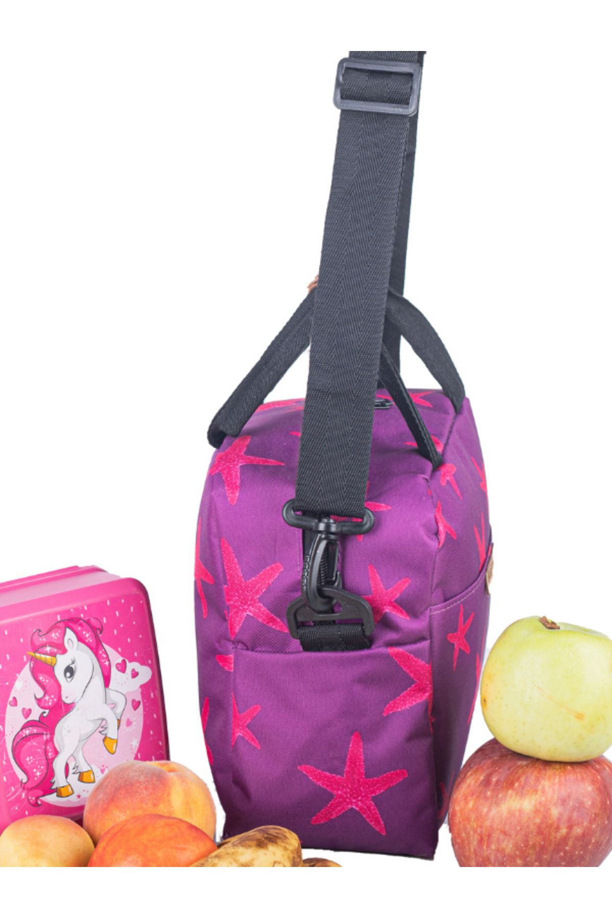 Bagimoo-Purple Star Pattern Thermal Bag with Strap - Thermal Insulation and Waterproof, Meal Carrying and Lunch Box 4