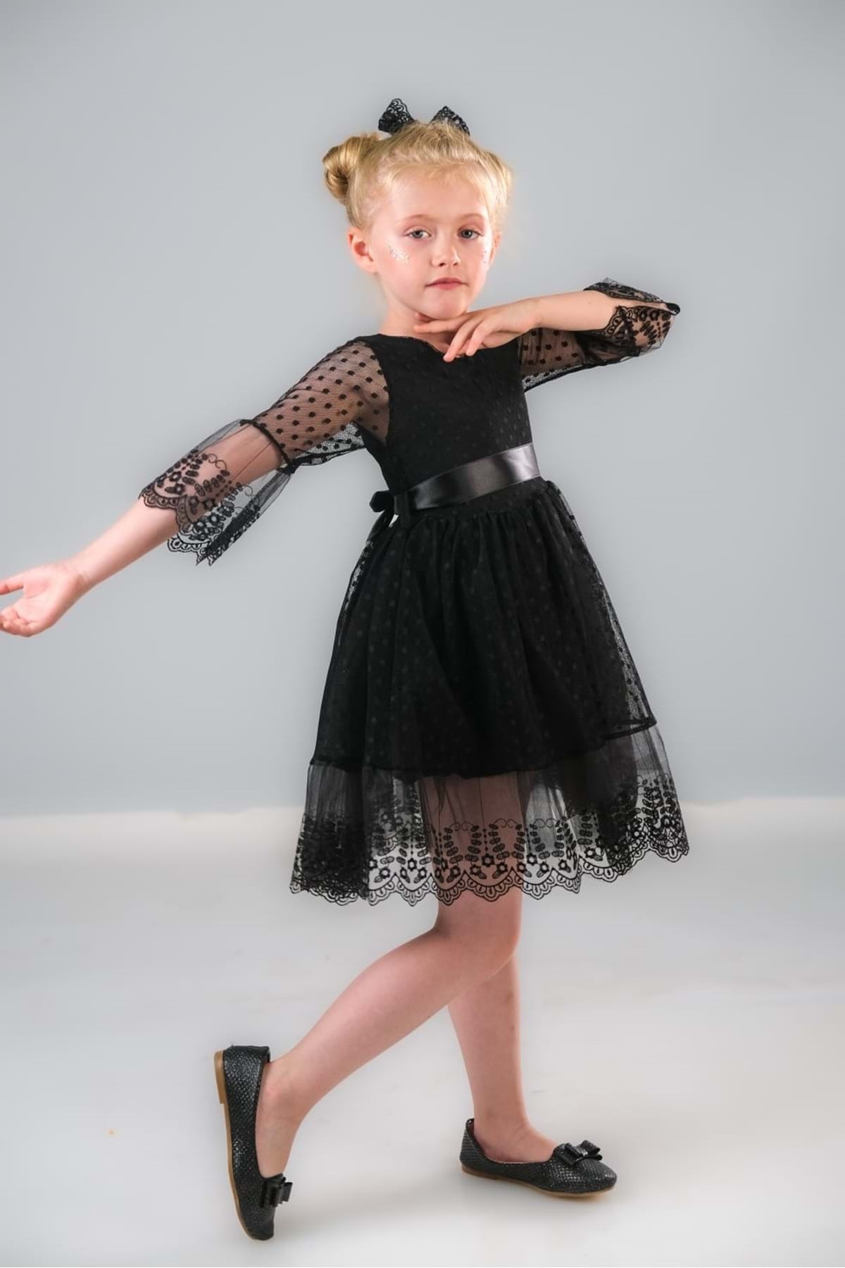 Mnk Dream Luxury Dantel Kız Çocuk Elbise MNK0327 SİYAH fotoğrafı 4 (önizleme)