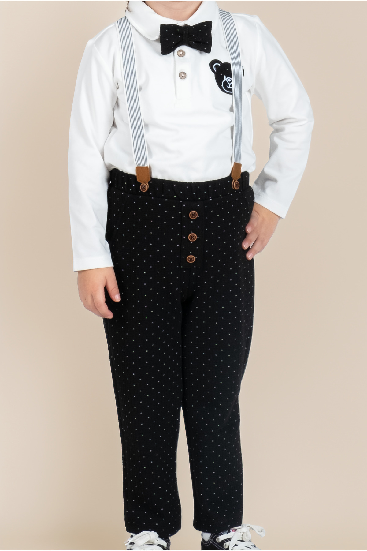Kyron Erkek Çocuk Ekru Papyonlu ve Askılı 4'lü Takım - Şık Özel Gün Kombini fotoğrafı 2 (önizleme)