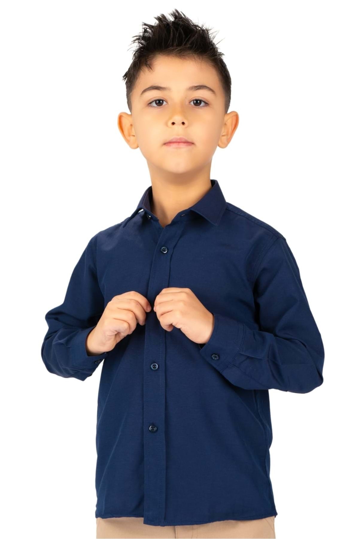 Mnk Baby&Kids Düz Renk Erkek Çocuk Gömlek MNK0575 LACİVERT fotoğrafı 4 (önizleme)