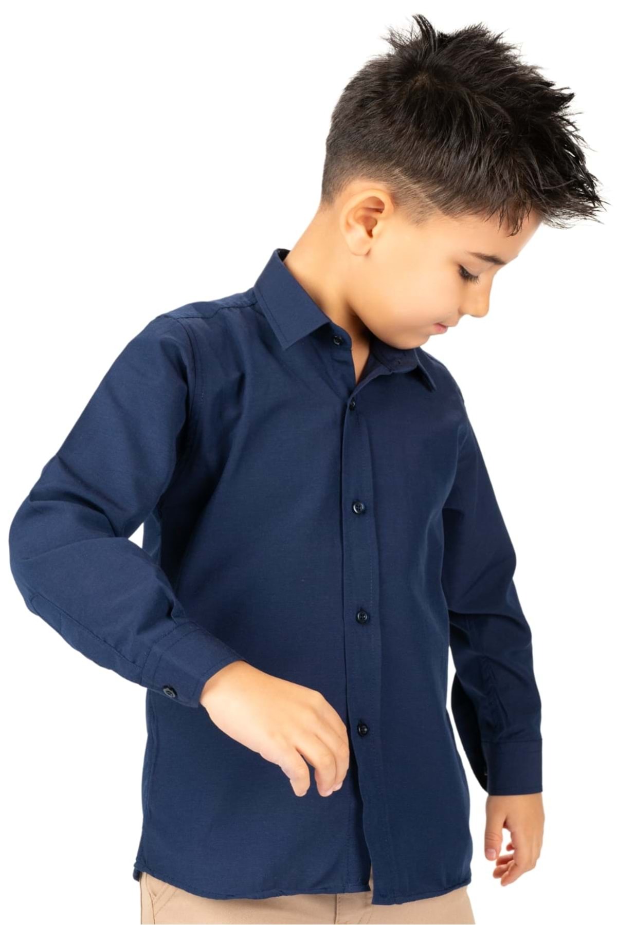 Mnk Baby&Kids Düz Renk Erkek Çocuk Gömlek MNK0575 LACİVERT fotoğrafı 3 (önizleme)