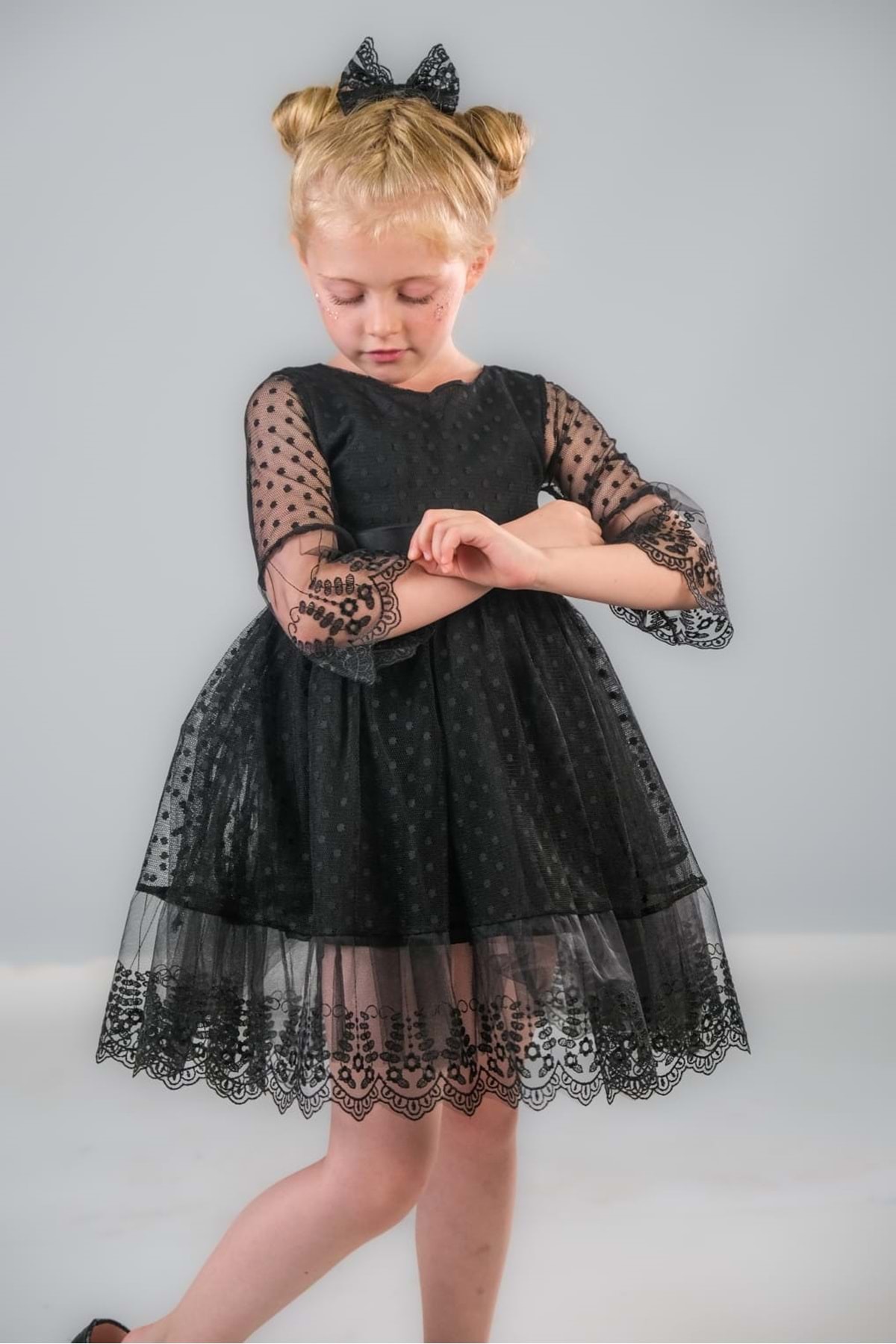 Mnk Dream Luxury Dantel Kız Çocuk Elbise MNK0327 SİYAH fotoğrafı 7 (önizleme)