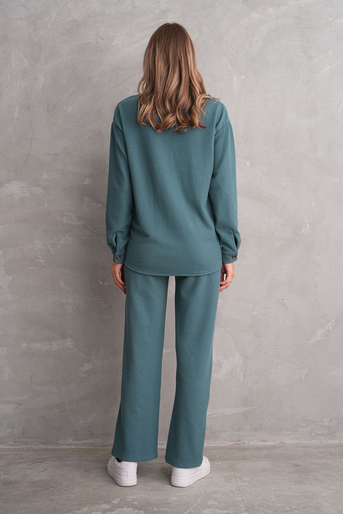 Miss Dünya Lissa-Pregnant and Maternity Bottom Top Suit with Front Button Corded Twisted Fabric Pockets 5