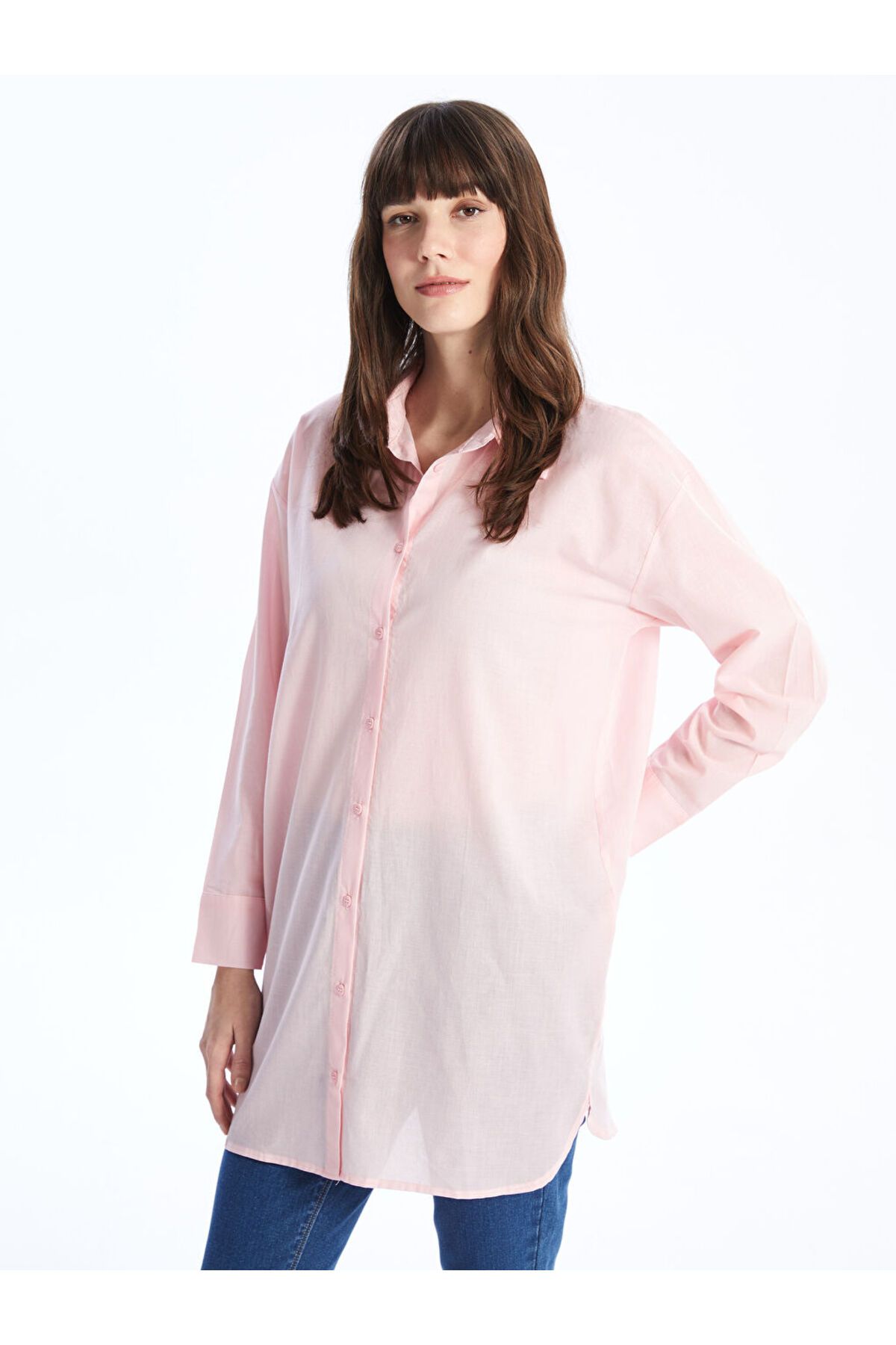 LC Waikiki Düz Uzun Kollu Oversize Kadın Gömlek Tunik