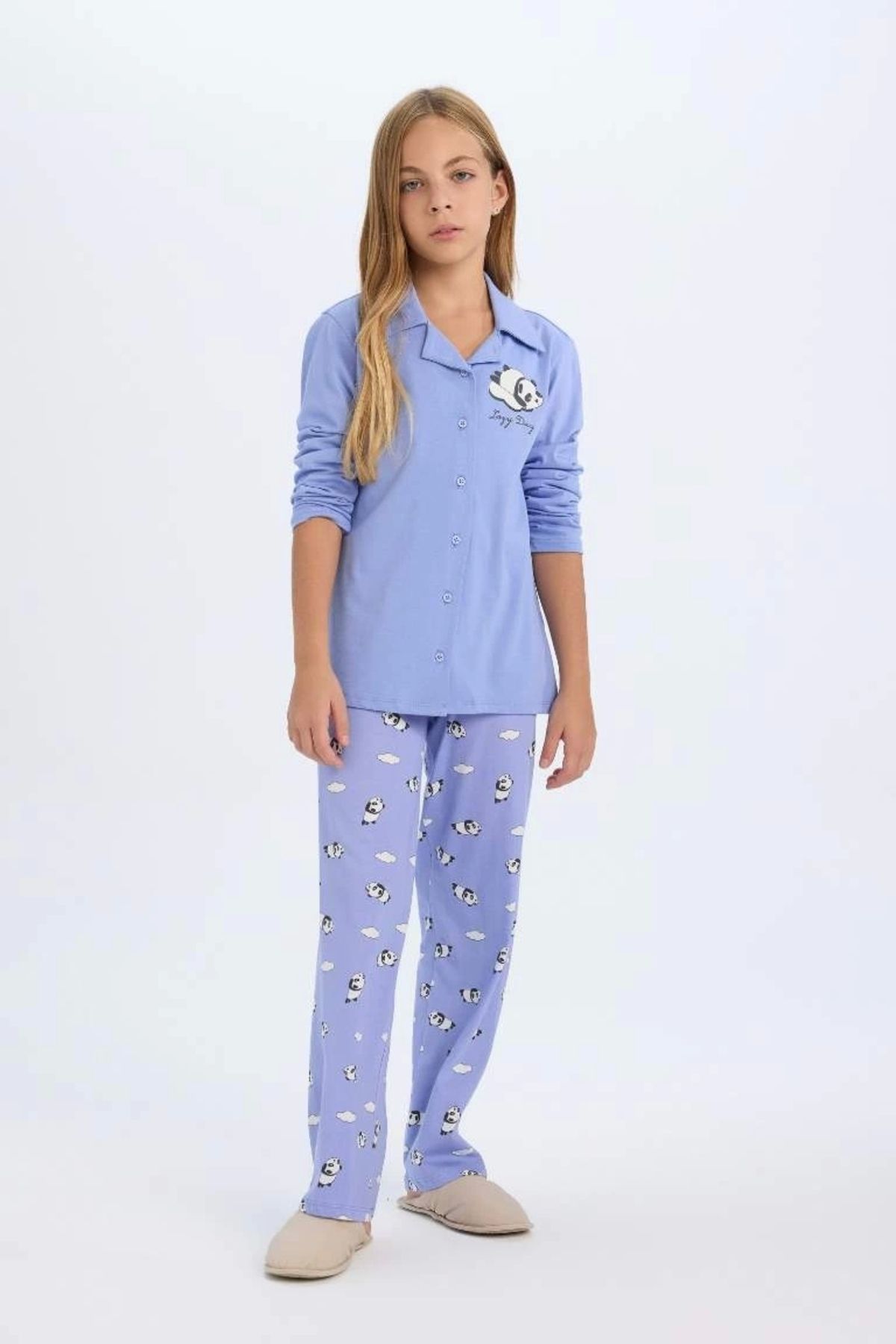 DeFacto-D2658 Regular Fit Printed Long Sleeve Pajamas Set 2