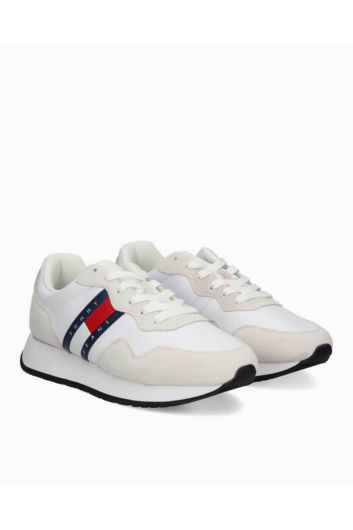 Tommy Hilfiger-Men's Brand Logo Suede Top Recycled Polyster Lined Rubber Sole White Sneakers 2