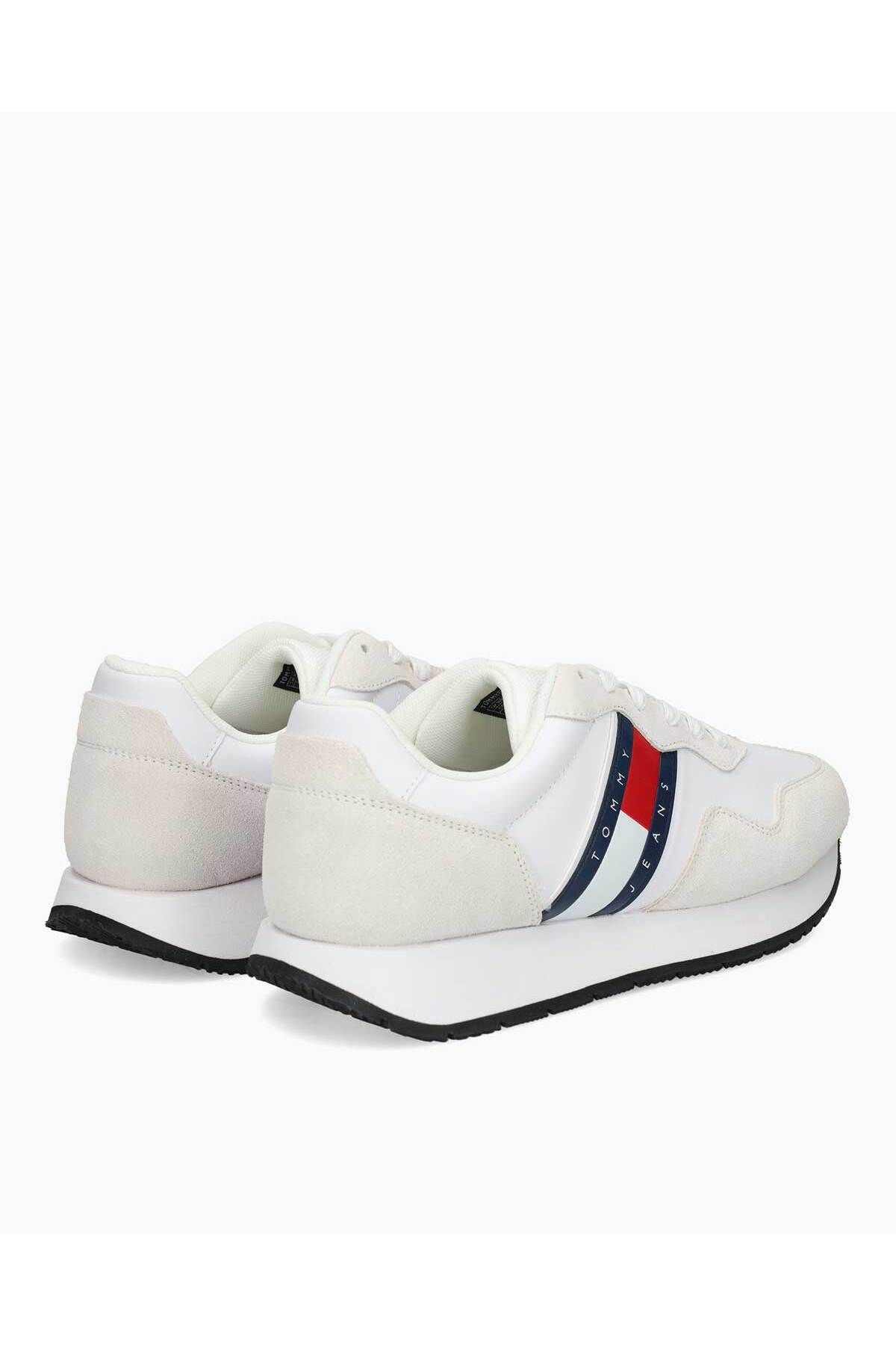 Tommy Hilfiger-Men's Brand Logo Suede Top Recycled Polyster Lined Rubber Sole White Sneakers 4