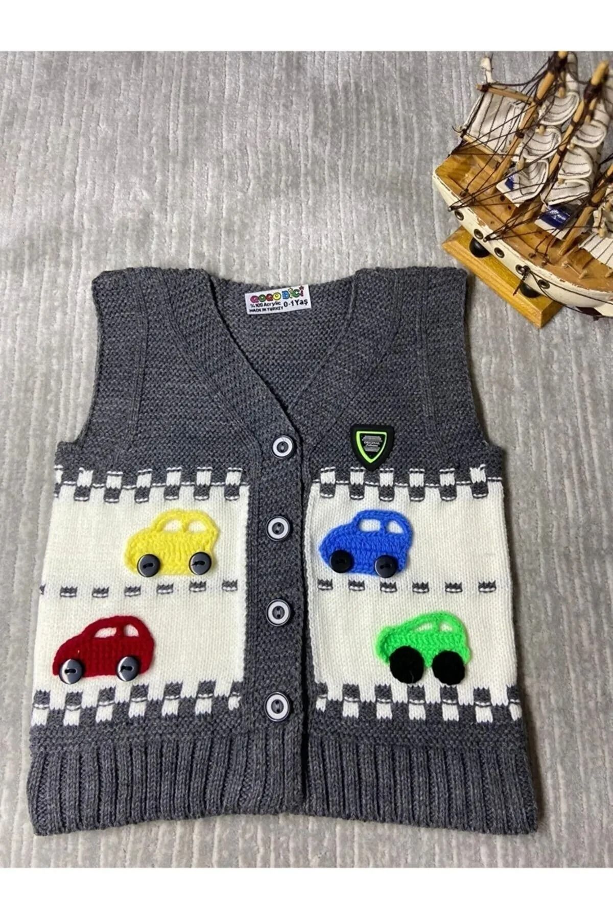 tinitins-Boy's Colorful Car Embroidered Knitwear Vest 1
