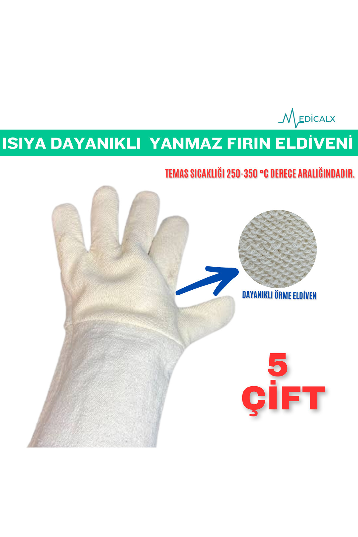 Medicalx Isıya Dayanıklı Yanmaz Eldiven - Fırıncı Eldiveni 5 ÇİFT