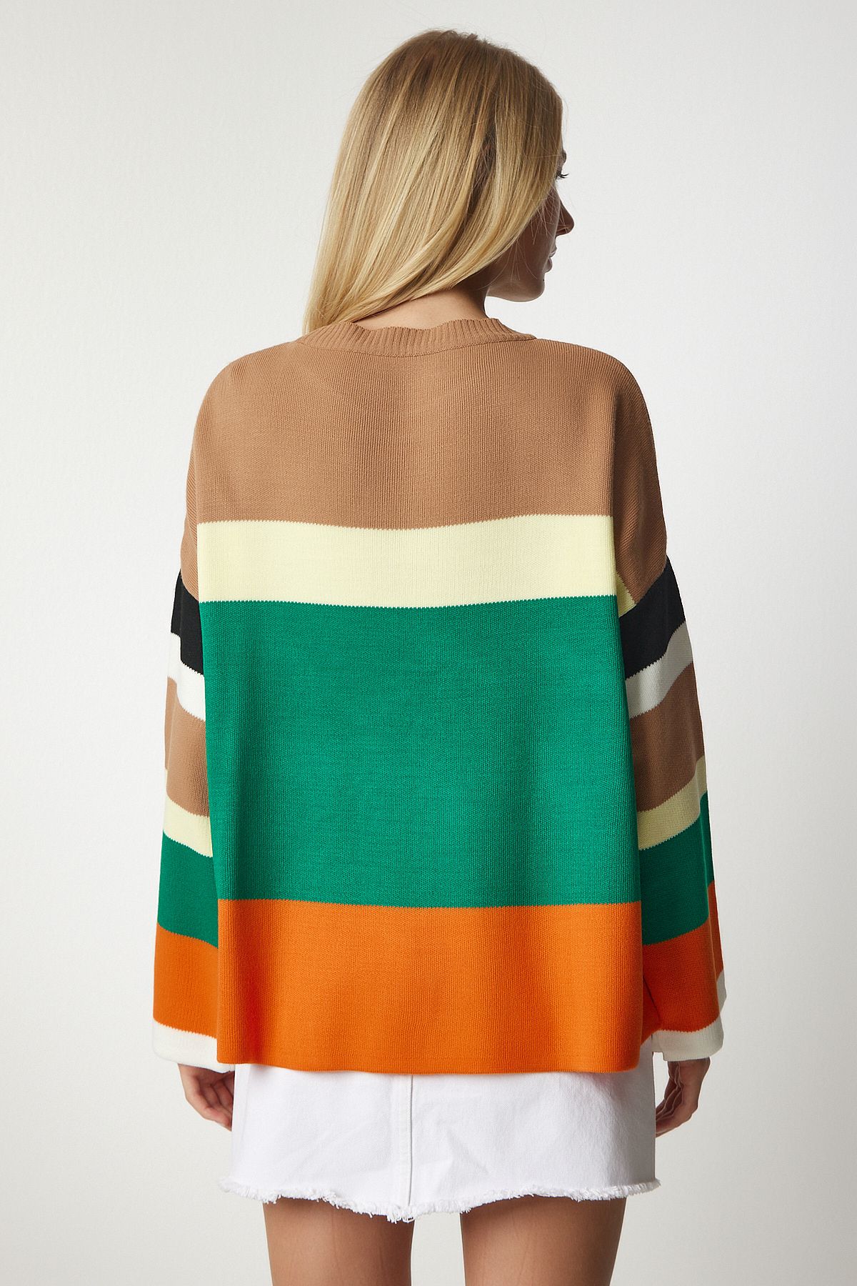 Lovelyİstanbul-Green Color Block Knitwear Sweater - Biscuit Lbv0056 5