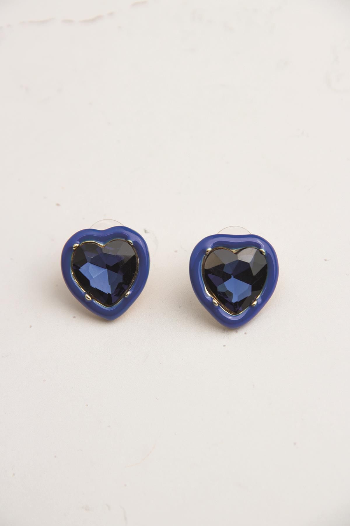 Modex-Dark Blue Jewelled Enamel Heart Earrings (2cm) 4