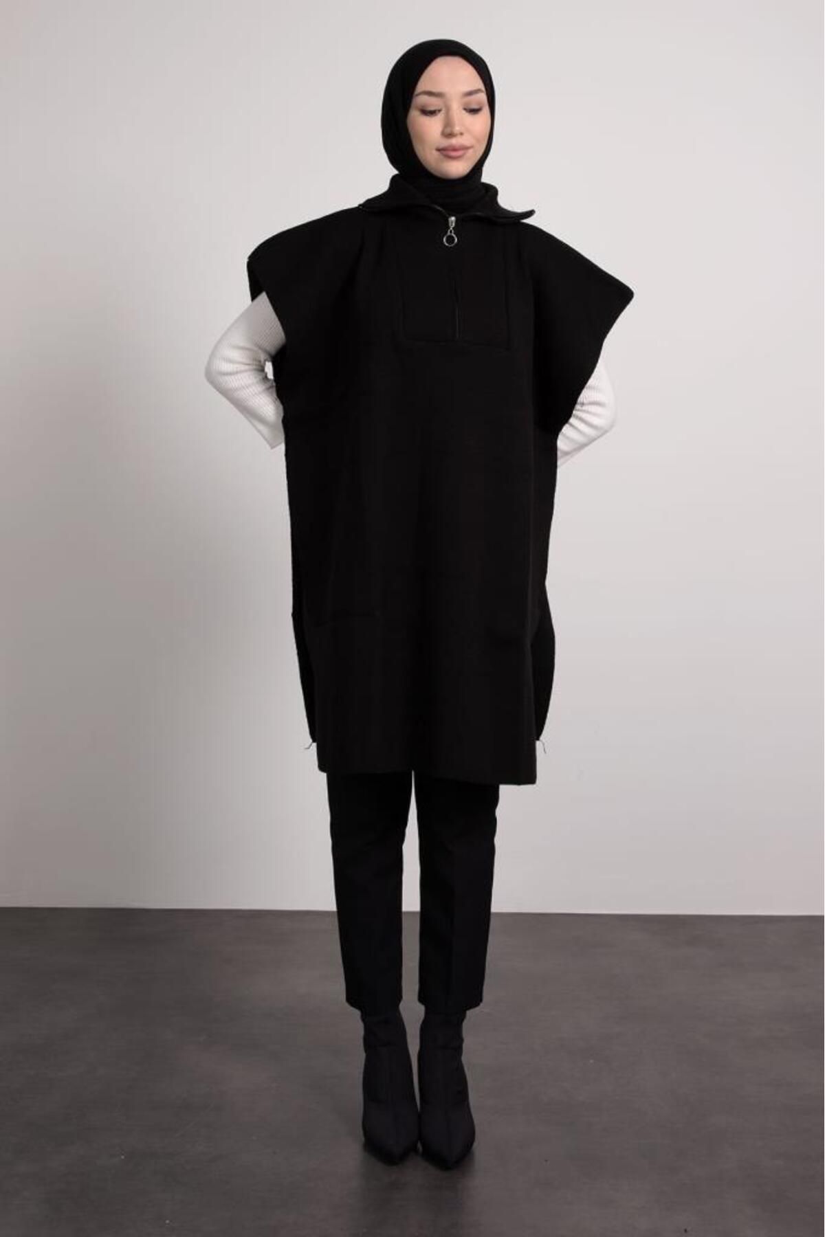 Lamia Giyim-Black Knitwear Hijab Tunic - Half Sleeve 4