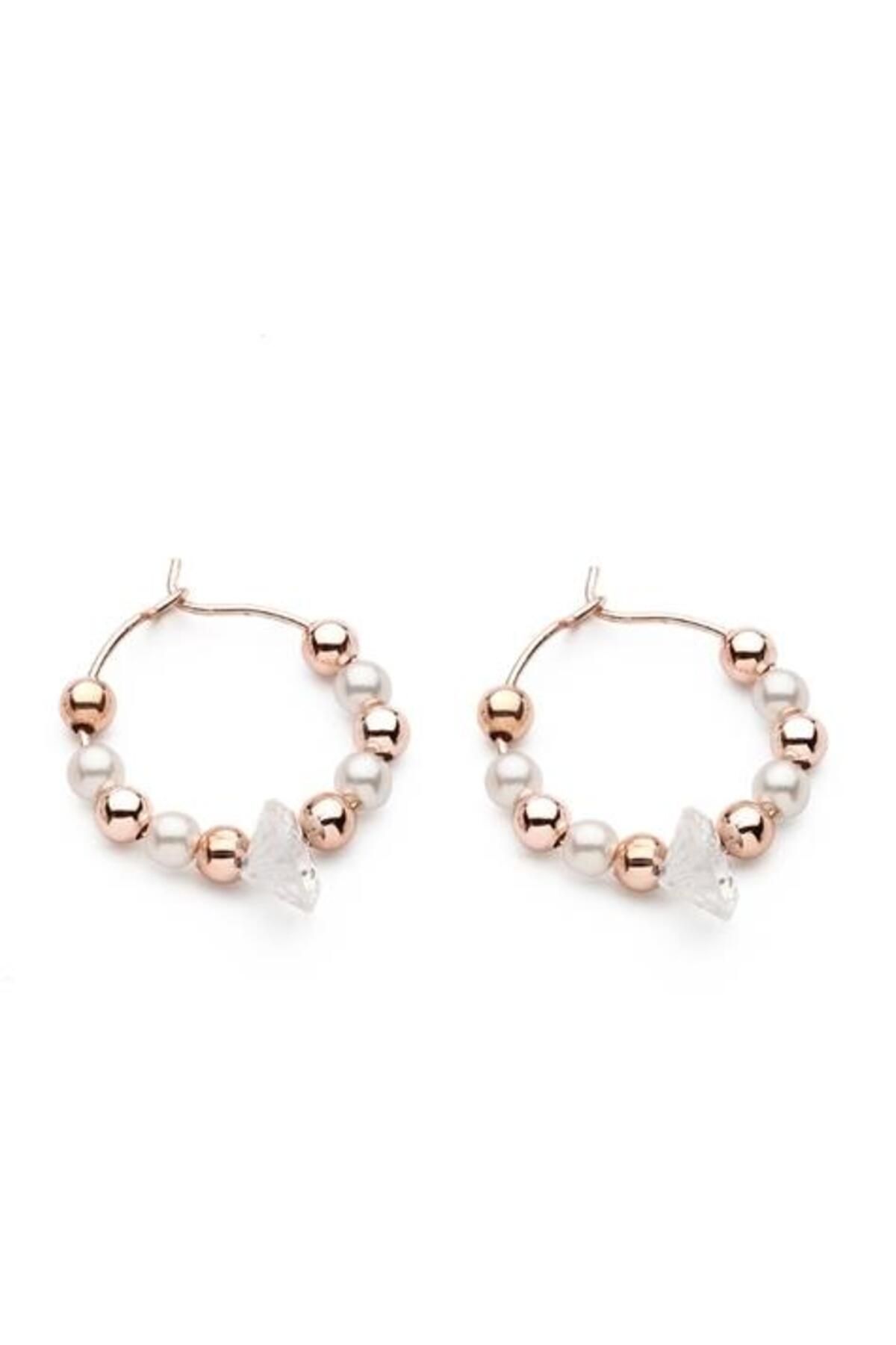 Modex-Pearl and Rose Detailed Hoop Earrings 2