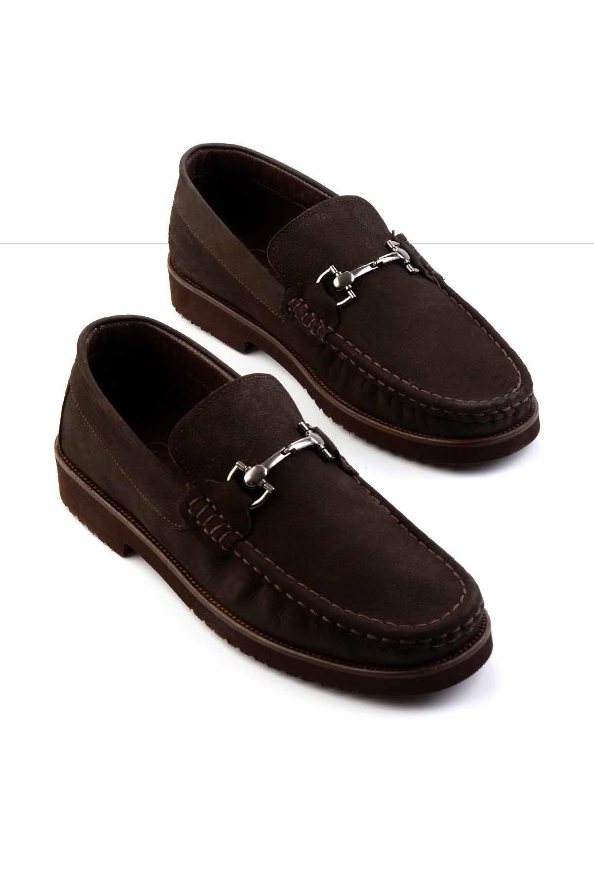 کفش لوفر مردانه چرم اصل قهوه ای Nubuck E01194031501 Bambi