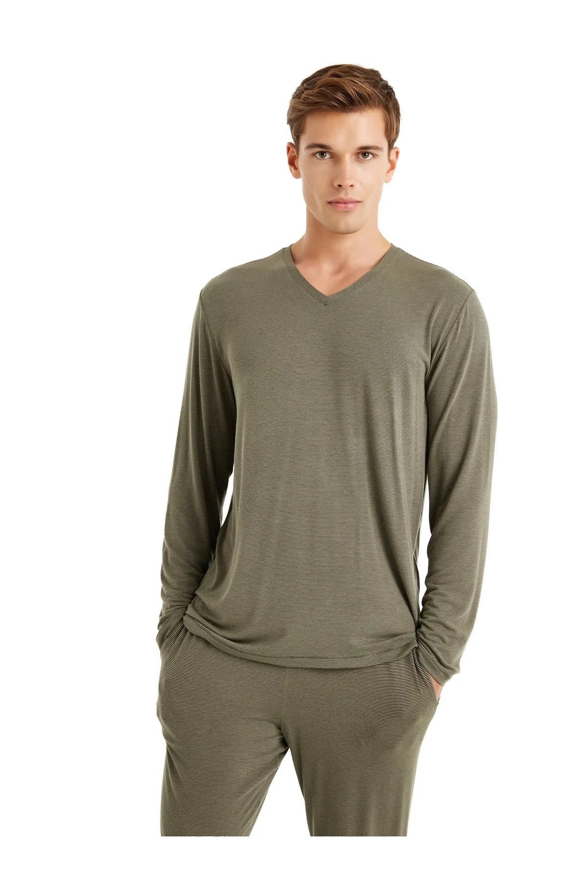 Blackspade-V-Neck Long Sleeve Soft Textured Fabric Men's Pjamas Suit 5