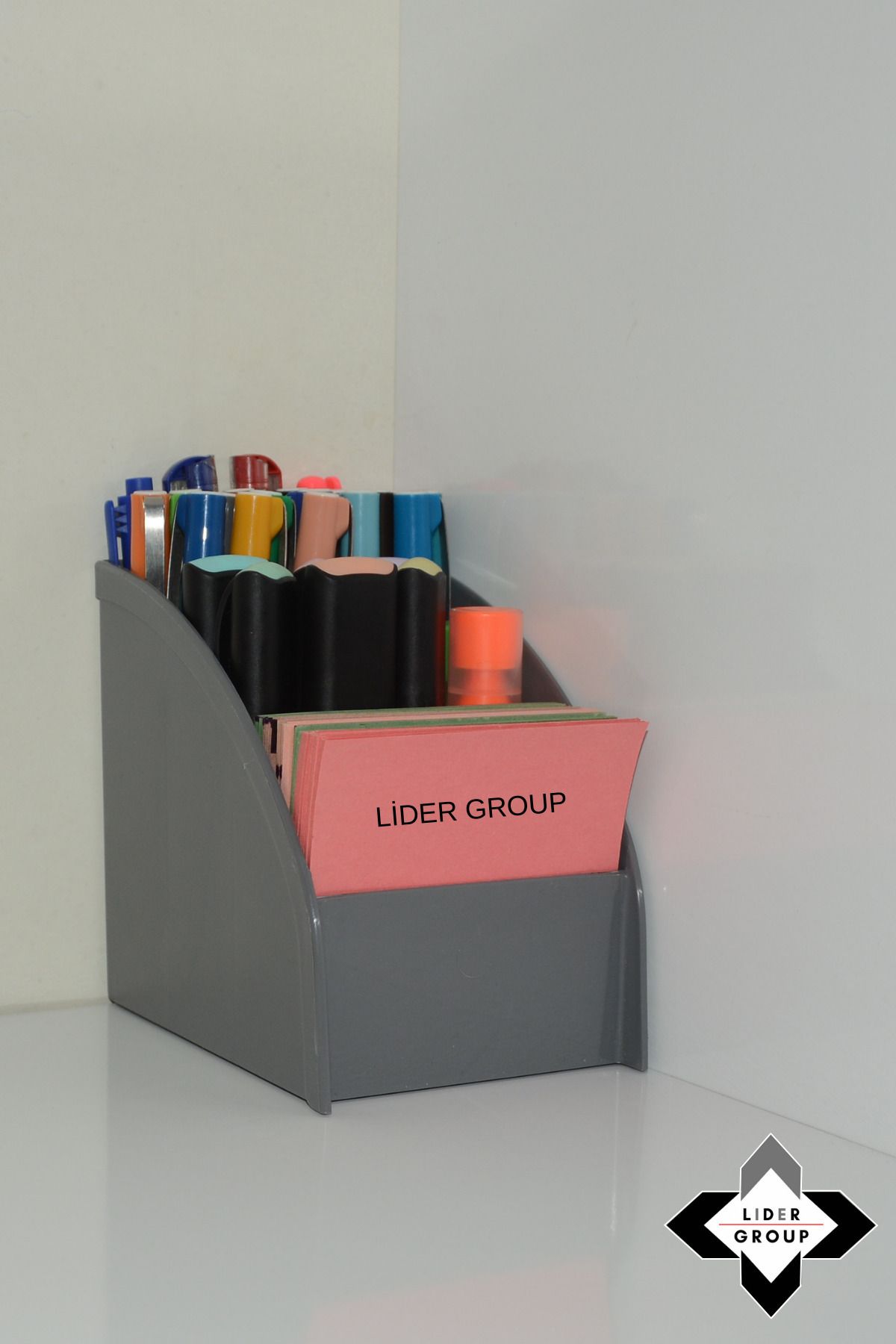 LİGROUND-Tryplex 3-Compartment Gray Multi-Purpose Desktop Organizer - Pen Holder - Makeup Organizer 1 Piece 3