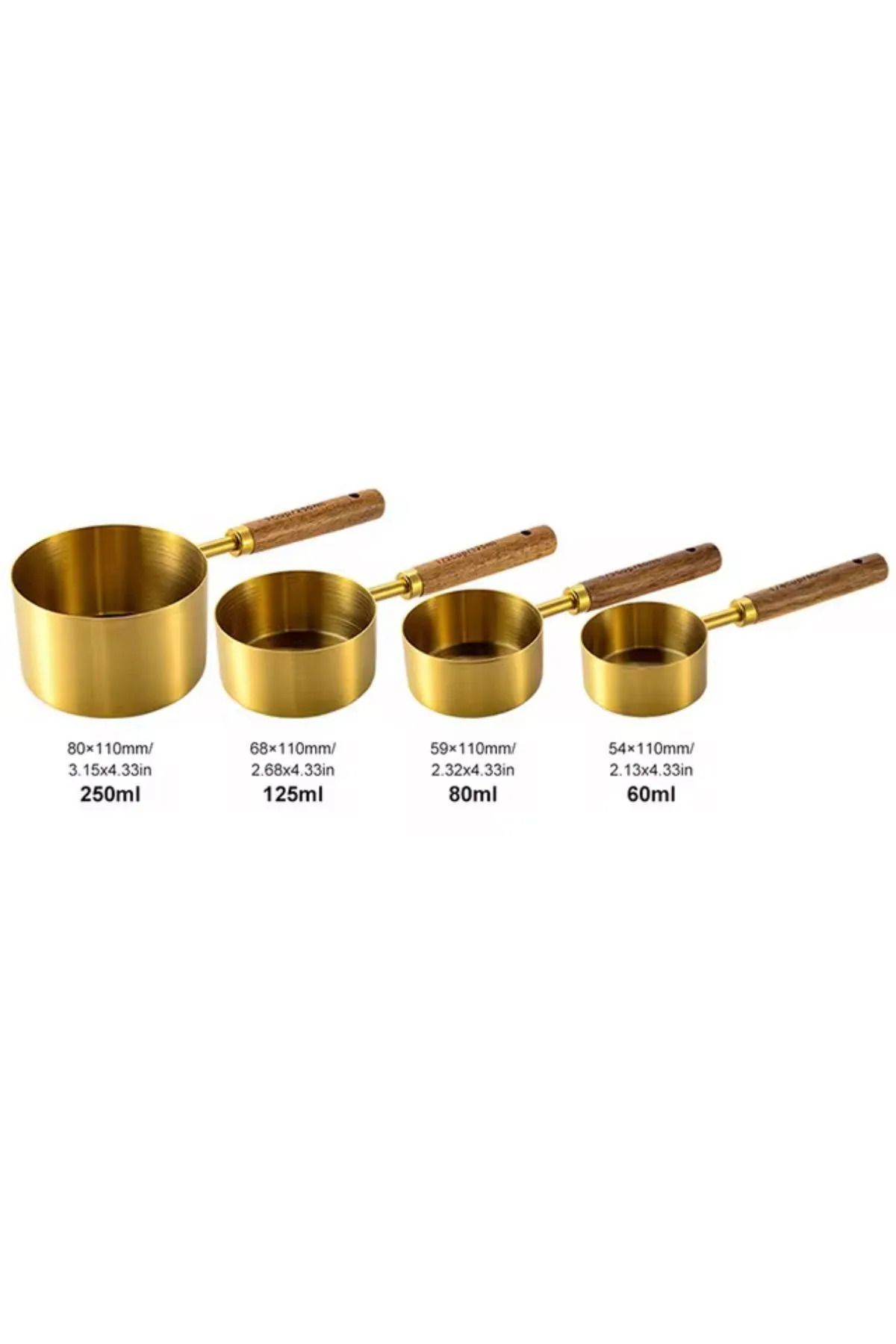btmhome-Gold Measuring Spoon Set Set of 4 Measuring Cups with Wooden Handle 2