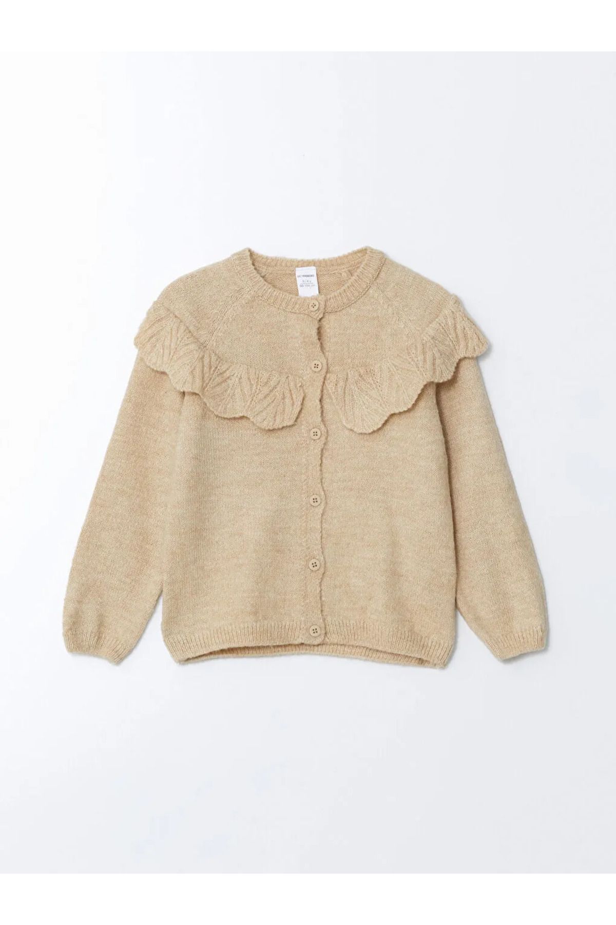 LC Waikiki-Lcw Kids Light Brown Crew Neck Basic Girl's Cardigan 1