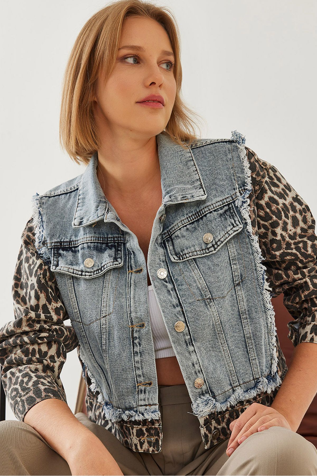 Bianco Lucci-Jachetă de damă din denim cu bucăți leopard 6026 60351221 1