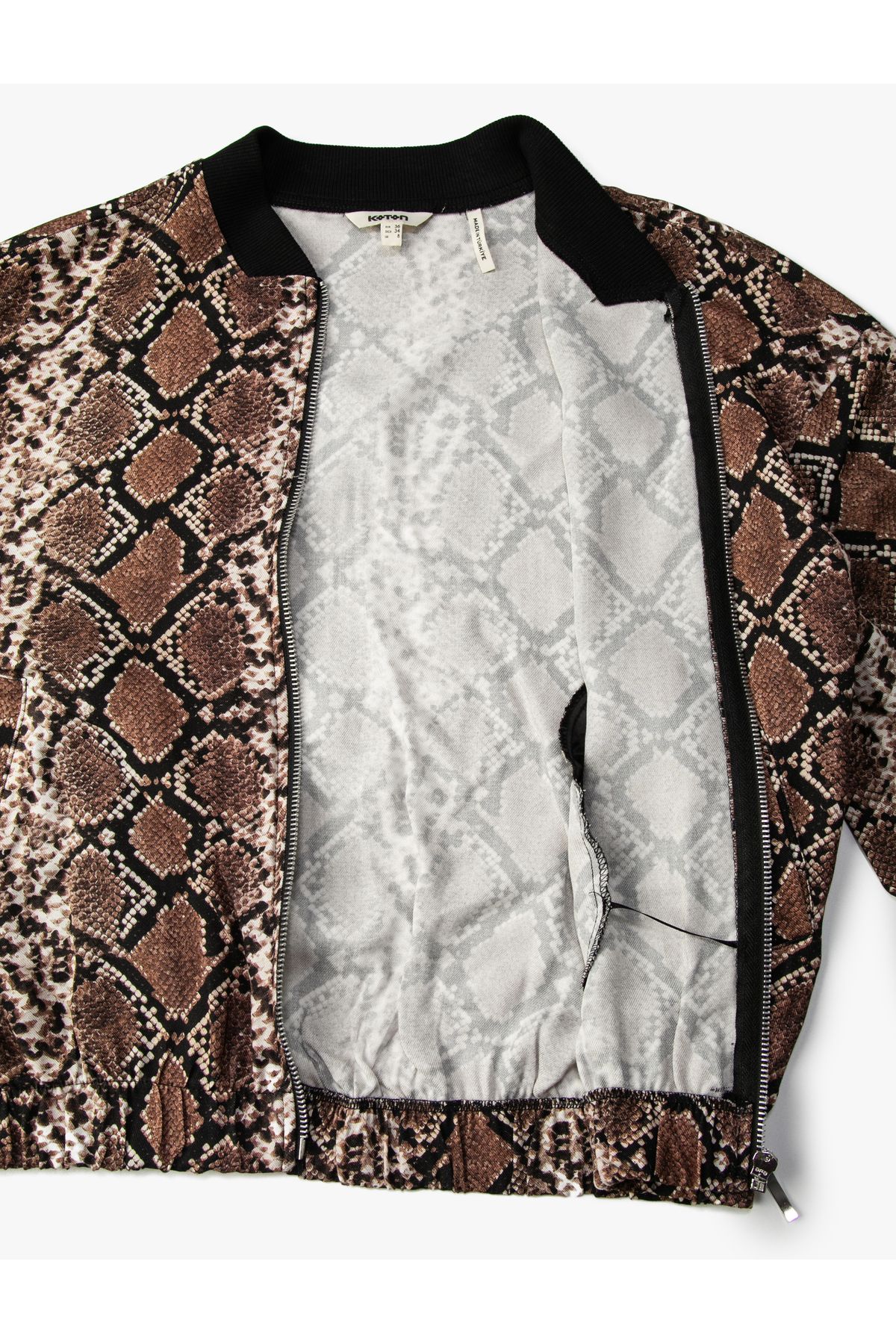 Koton-Oversize Bomber Jacket with Zipper and Snakeskin Pattern Pockets 6