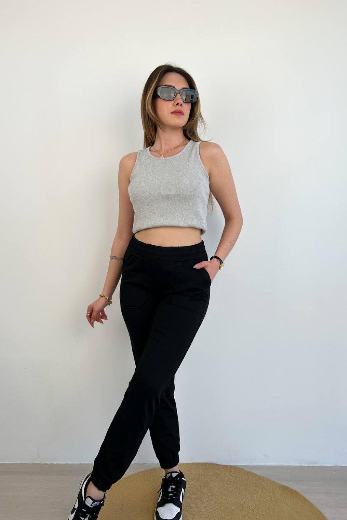 Mossta-Pantaloni de sport Jogger cu buzunar negri 2