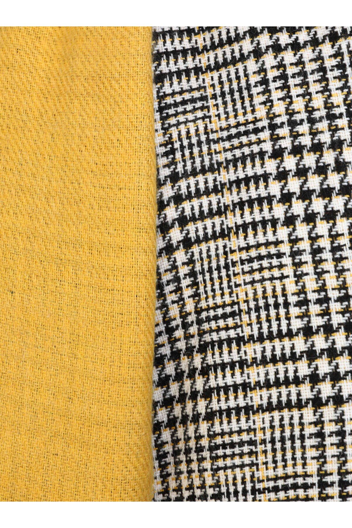 Tuva-Lemon Yellow Patterned Shoulder Shawl - Canvas 4