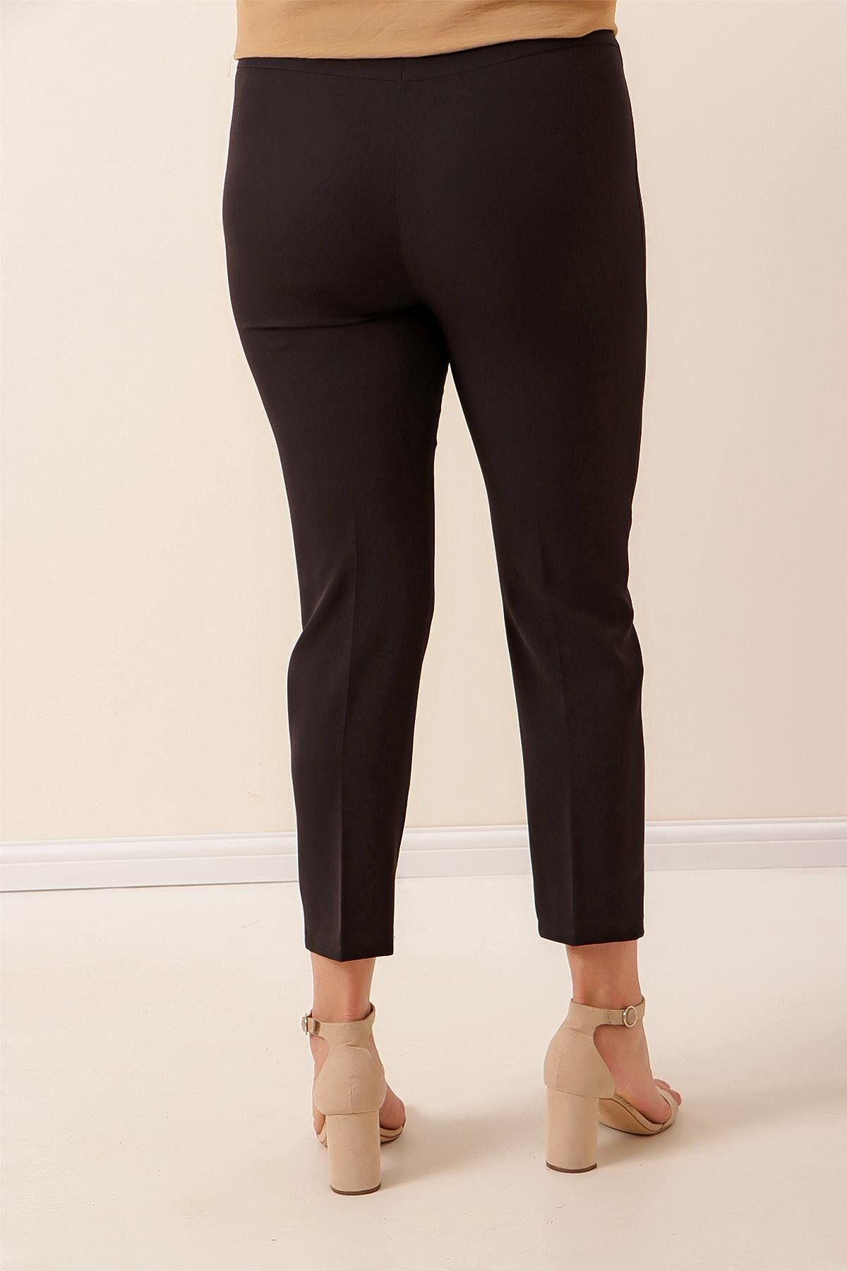 By Saygı-Plus Size Lycra Trousers - Elastic Waist and Pockets 4