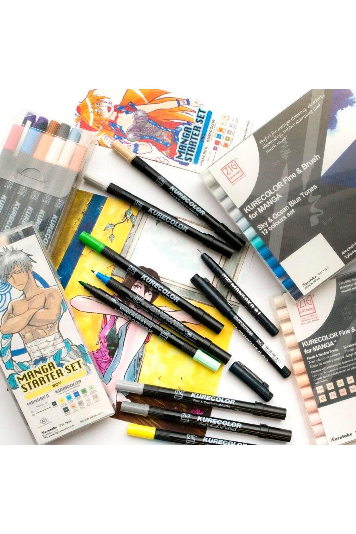 Zig-Kurecolor Mangaca Fine&Brush Double Sided Pen CNKC-2200 No 840 Green Gray 1 3