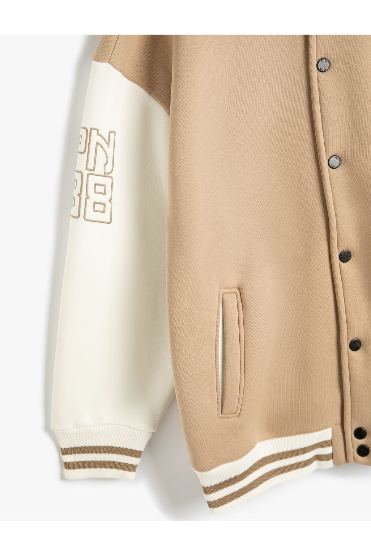 Koton-Embroidered Ribbed College Jacket with Bomber Collar and Snap Buttons 7