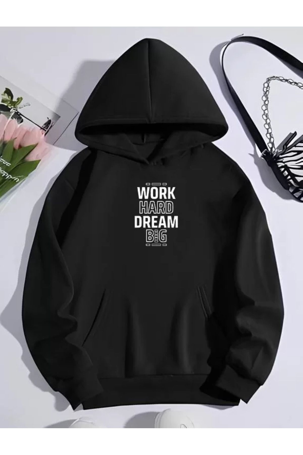 SA Alişveriş Dünyam Kışlık Üç İplik Kapüşonlu SweatShirt - Siyah
