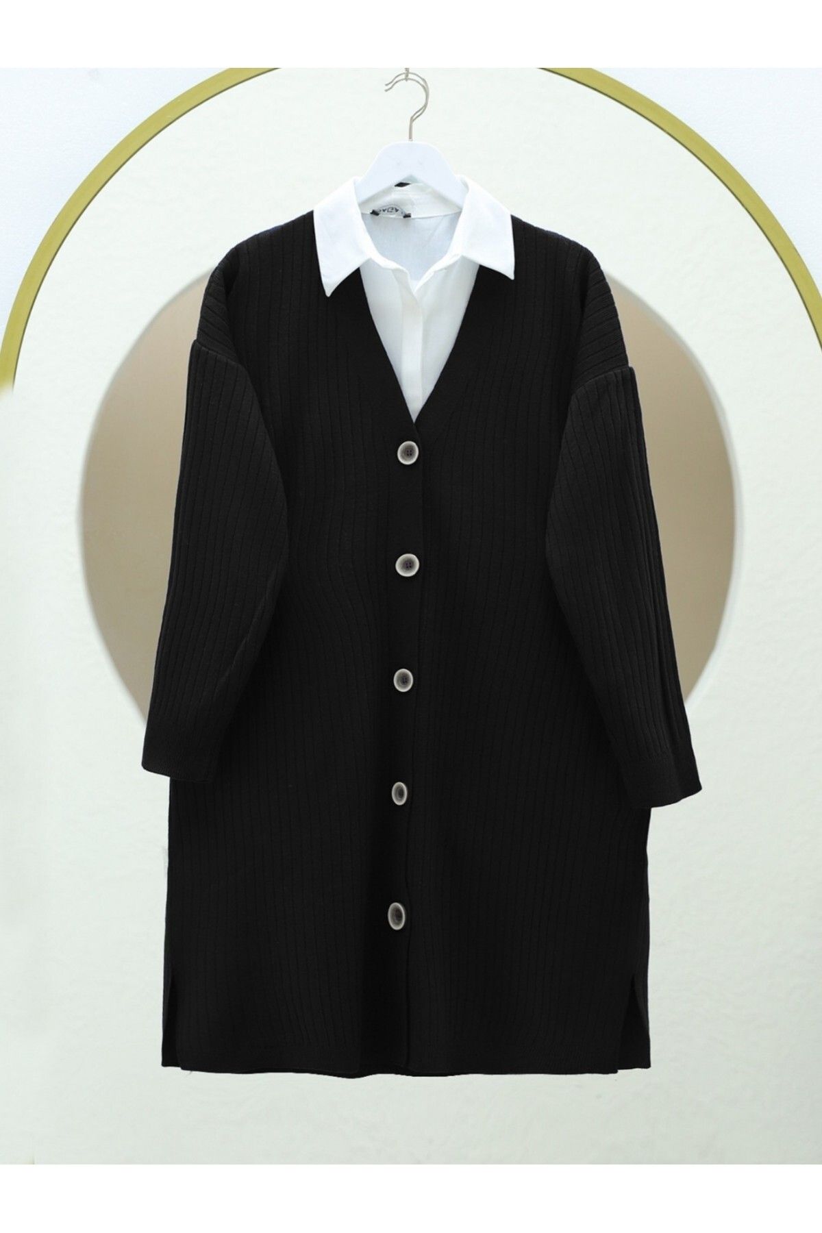 Modamorfo Czarny Kardigan Araboy Knitwear - Zapinany Na Guziki Kobieta - Standard