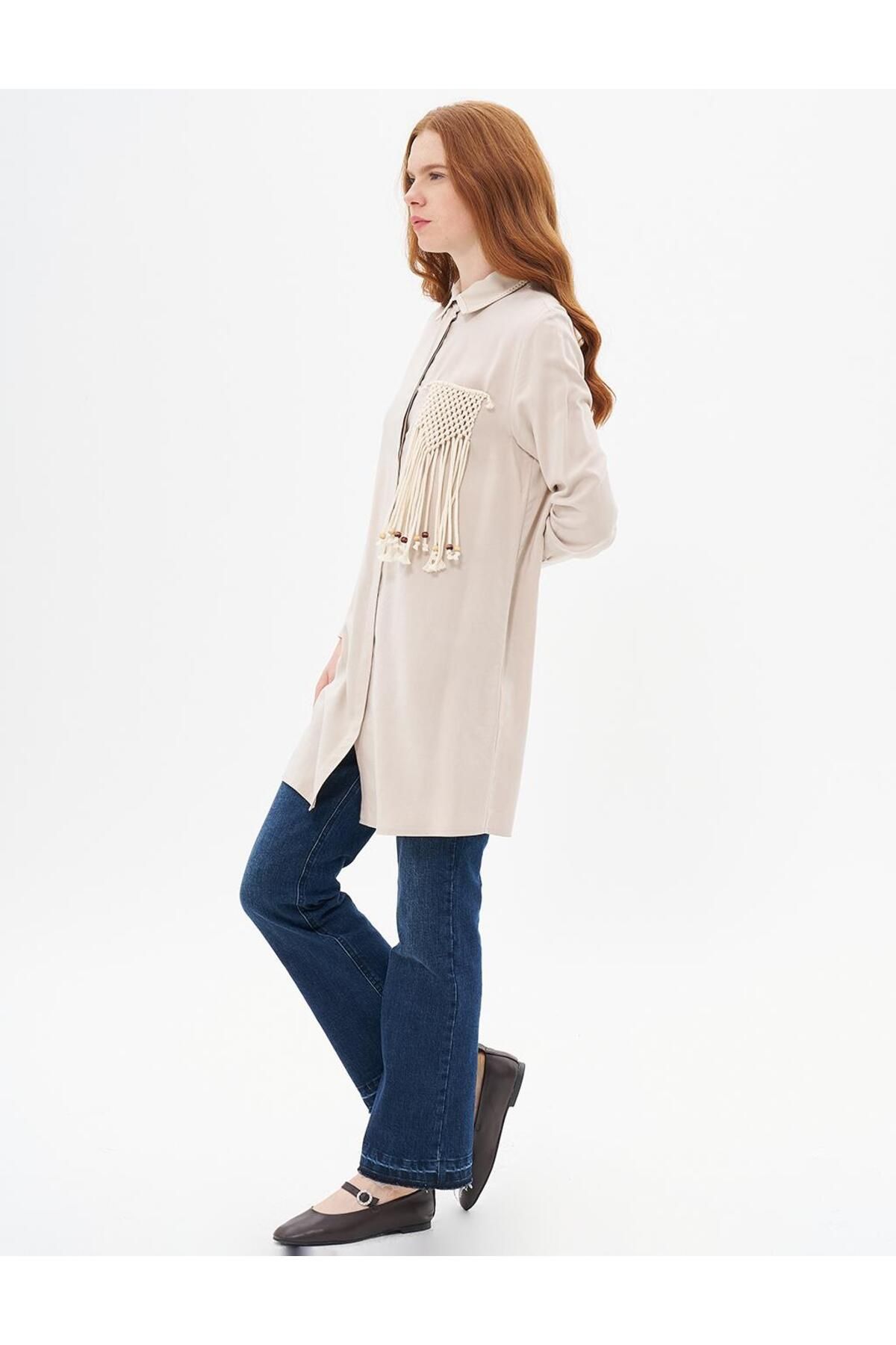 Kayra-Natural Fabric Tunic - Macrame Detail and Stone Color 5