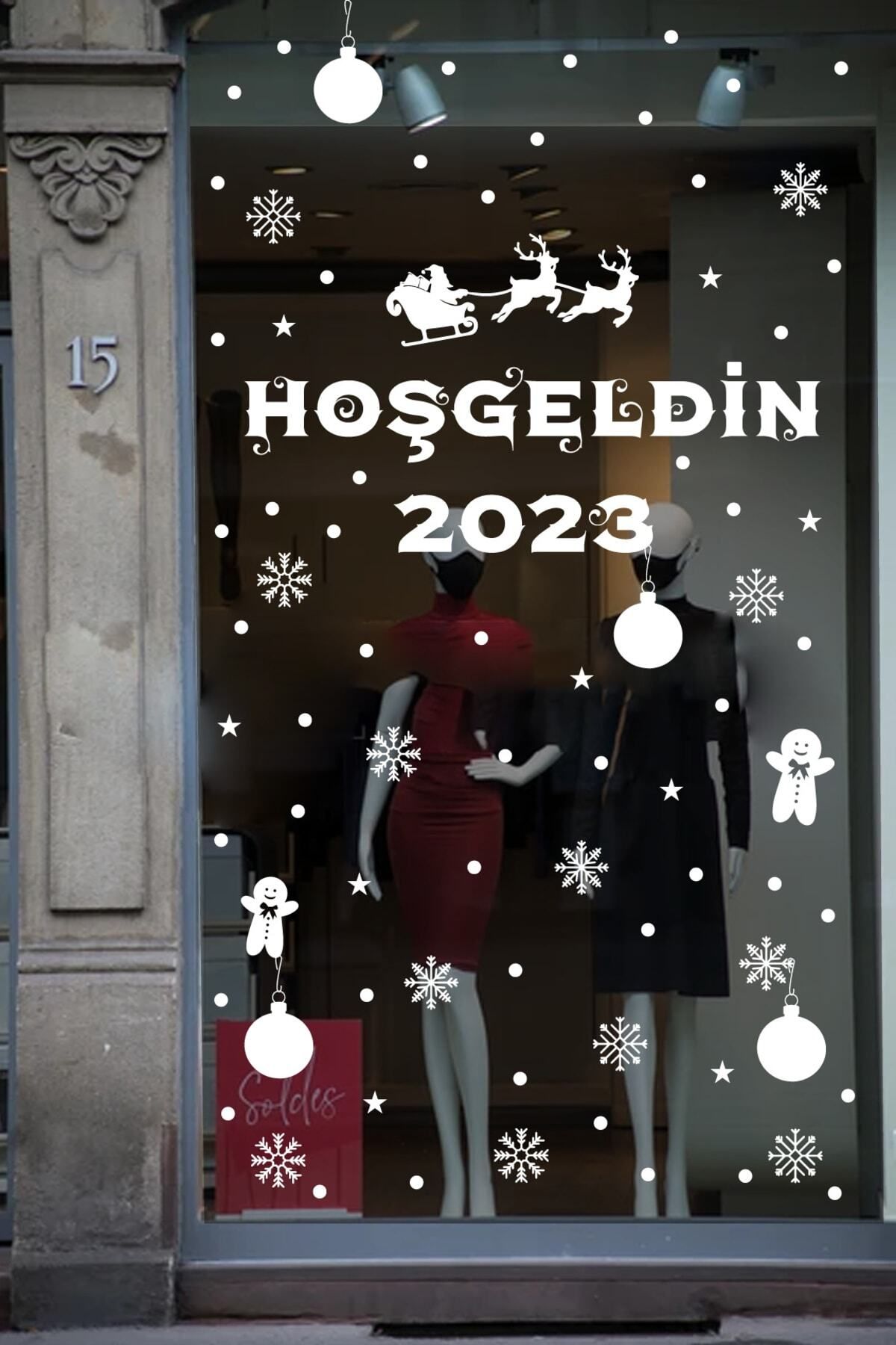 MLH STORE Hoşgeldin 2023 Yılbaşı Happy New Year Sticker Çıkartma Süsü Yeni Yıl Parti Cam Noel Ağacı Kar Tanesi