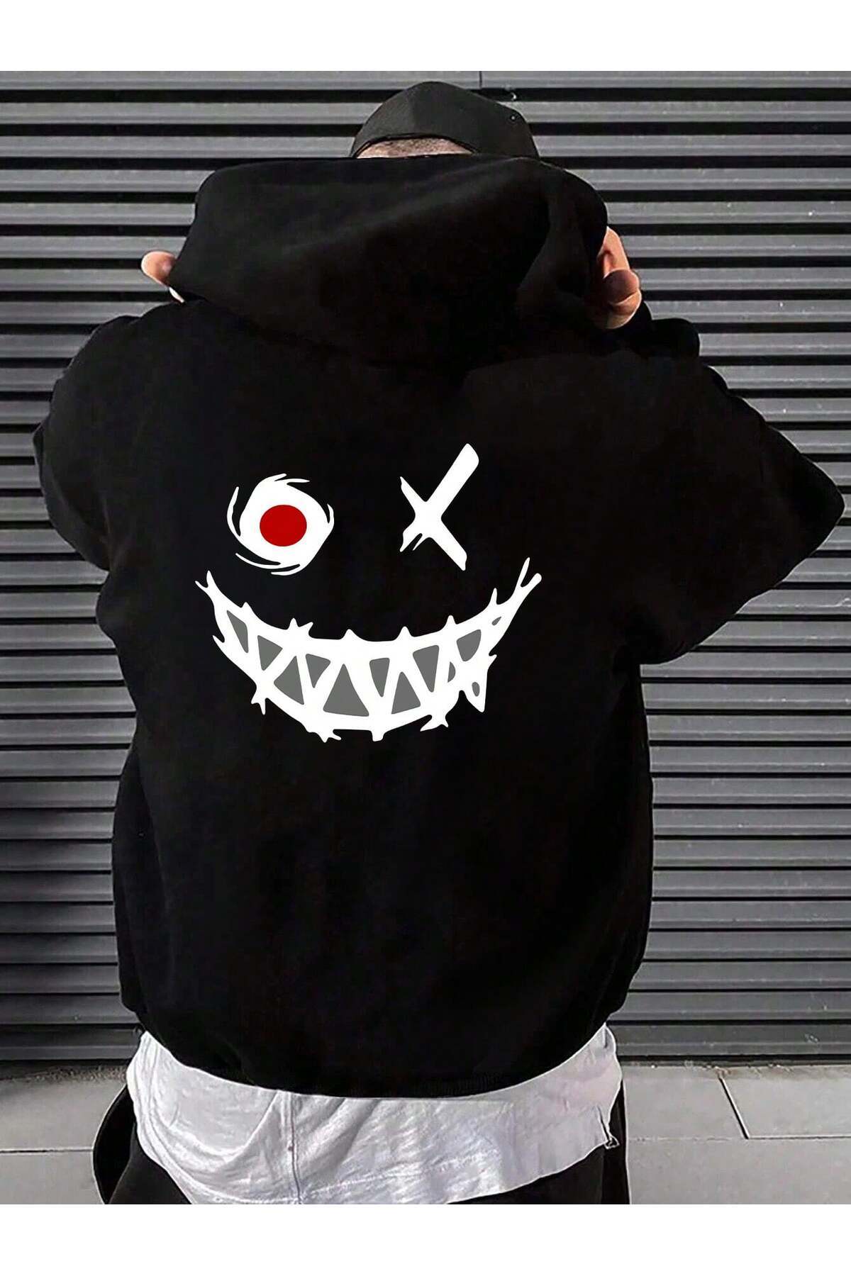 Pink Sky gülen korkunç yüz halloween Baskılı Unisex Oversize