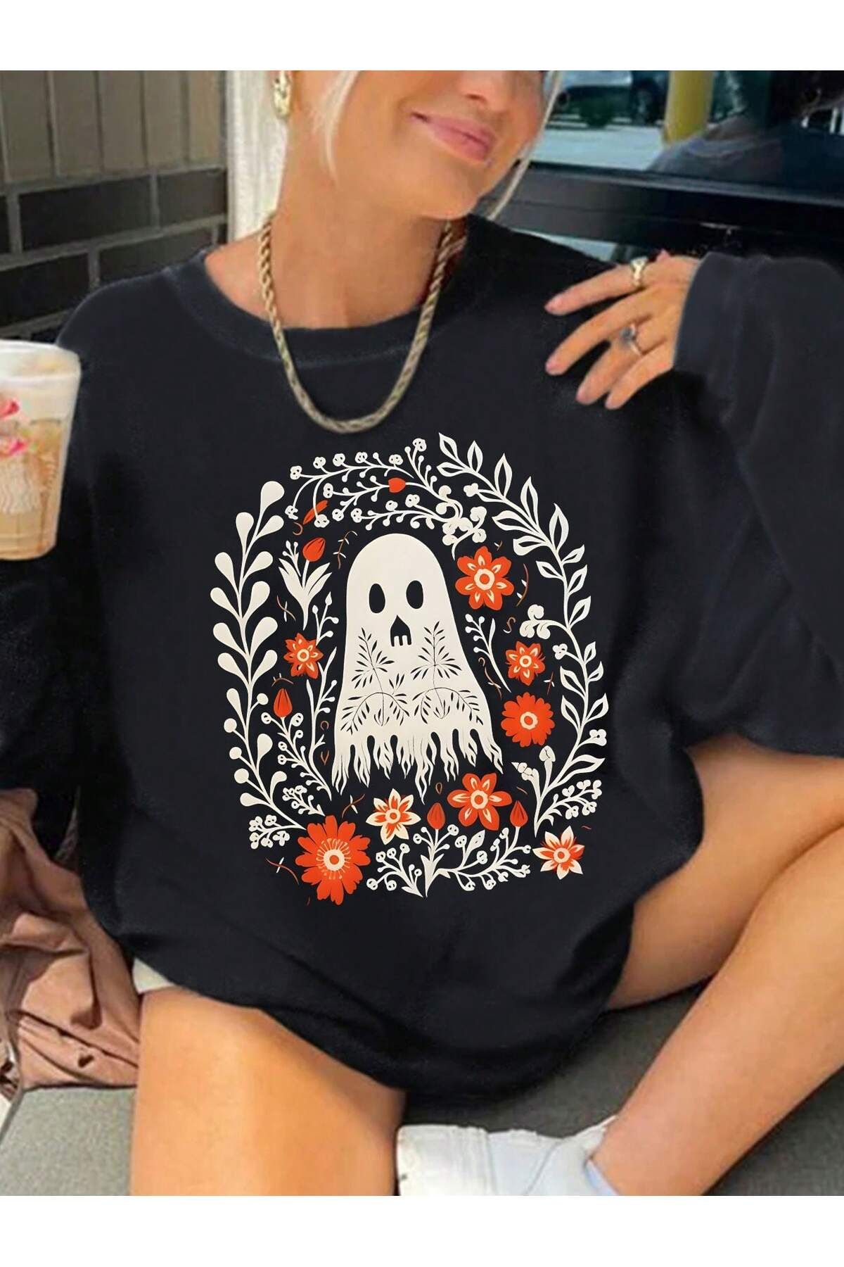 hayalet halloween ön Baskılı Unisex Oversize sweatshirt1 hoodie