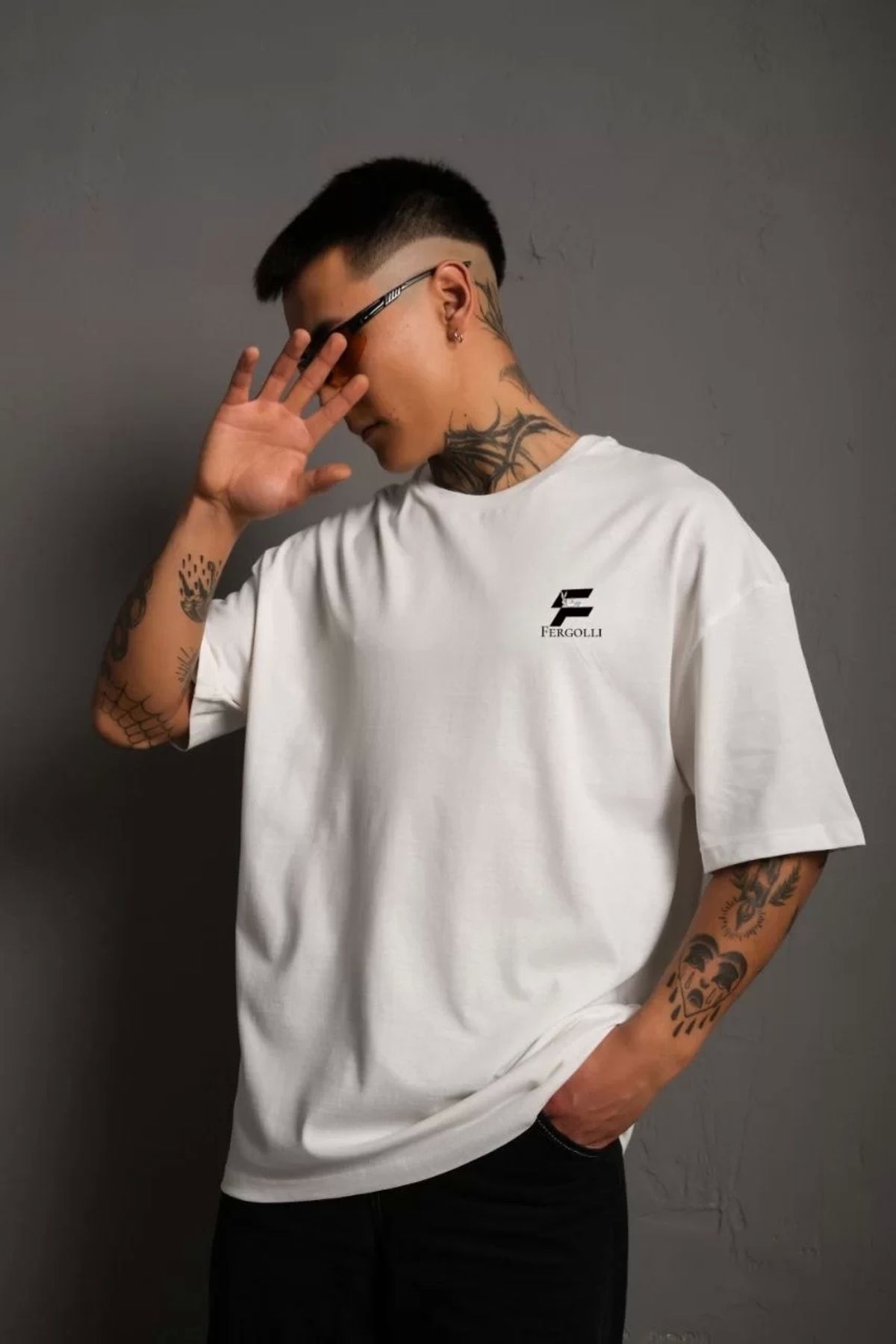 CVS Unisex Bisiklet Yaka Baskılı Oversize T-Shirt - Beyaz