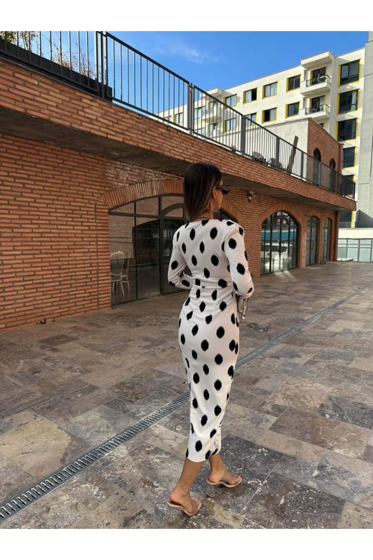 My Blog-Ecru Print and Draped Midi Length Dress-4451 3
