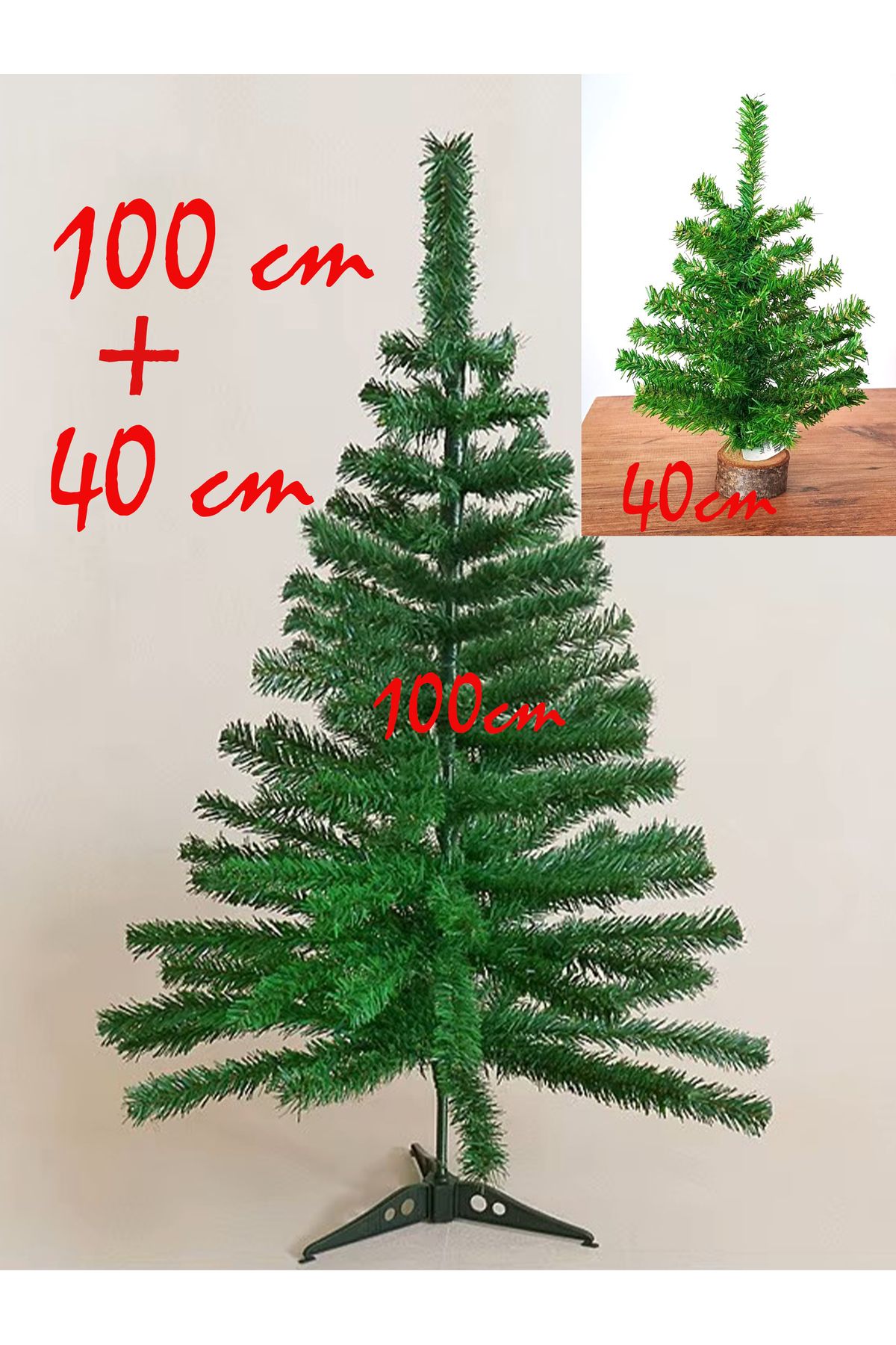 Winterfest 100 Cm Ve 40 Cm Yılbaşı Çam Ağacı 90 Adet Uzun Gür Dallı