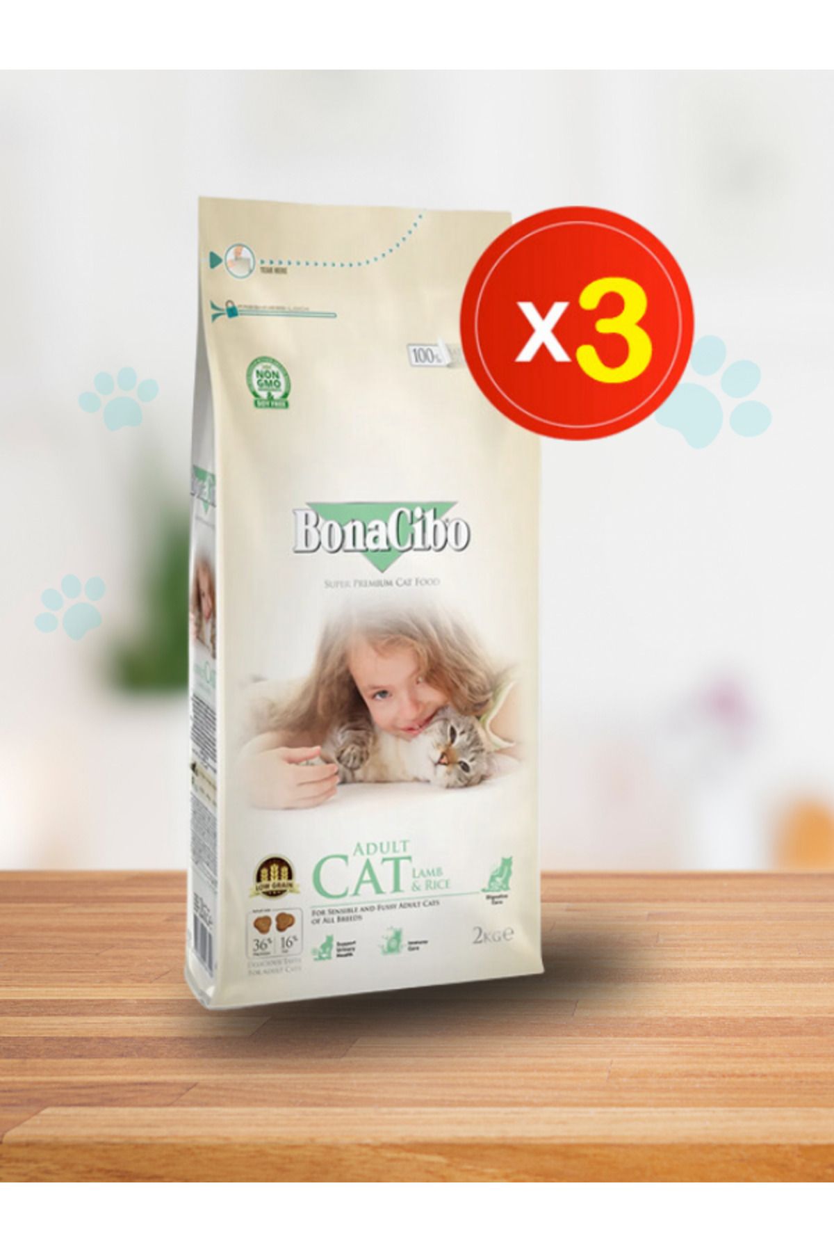 BonaCibo Adult Cat Lamb & Rice 2 Kg X 3'lü Kuzu Etli Ve Pirinçli Yetişkin Kedi Maması