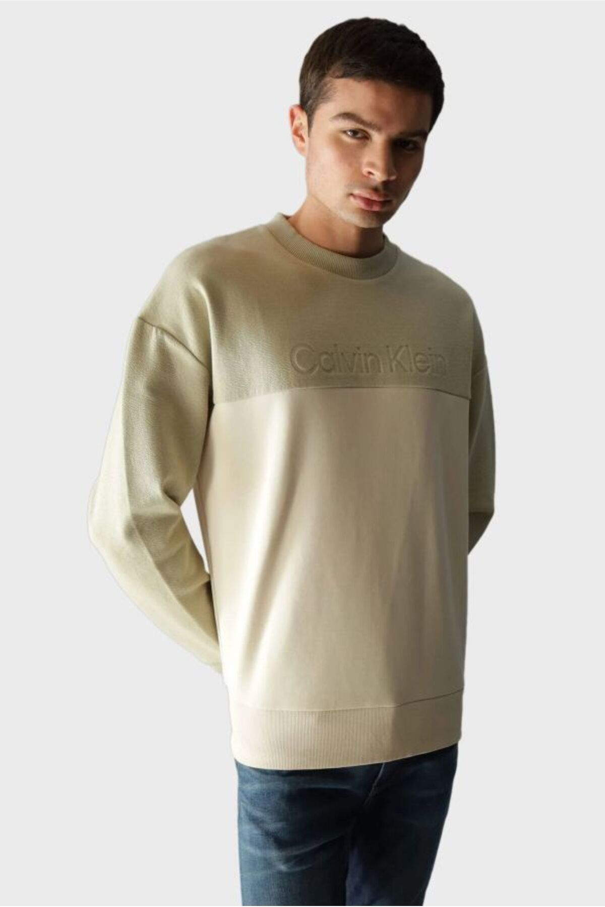 سویشرت سبز مردانه پیراهن یقه دوچرخه اورجینال Calvin Klein