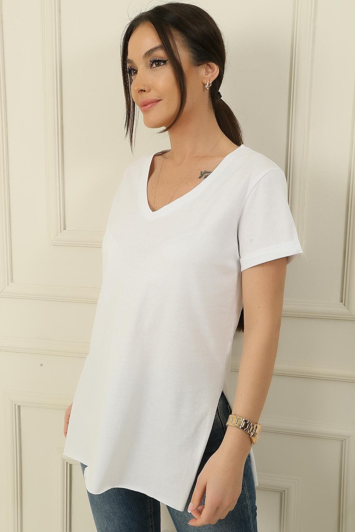 By Saygı-Single Jersey V-Neck Blouse 3