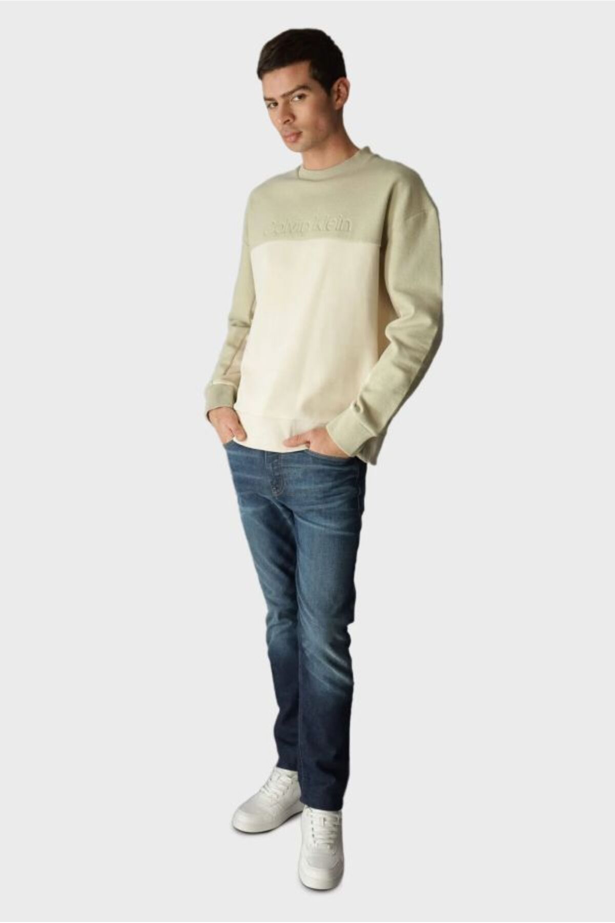 سویشرت سبز مردانه پیراهن یقه دوچرخه اورجینال Calvin Klein