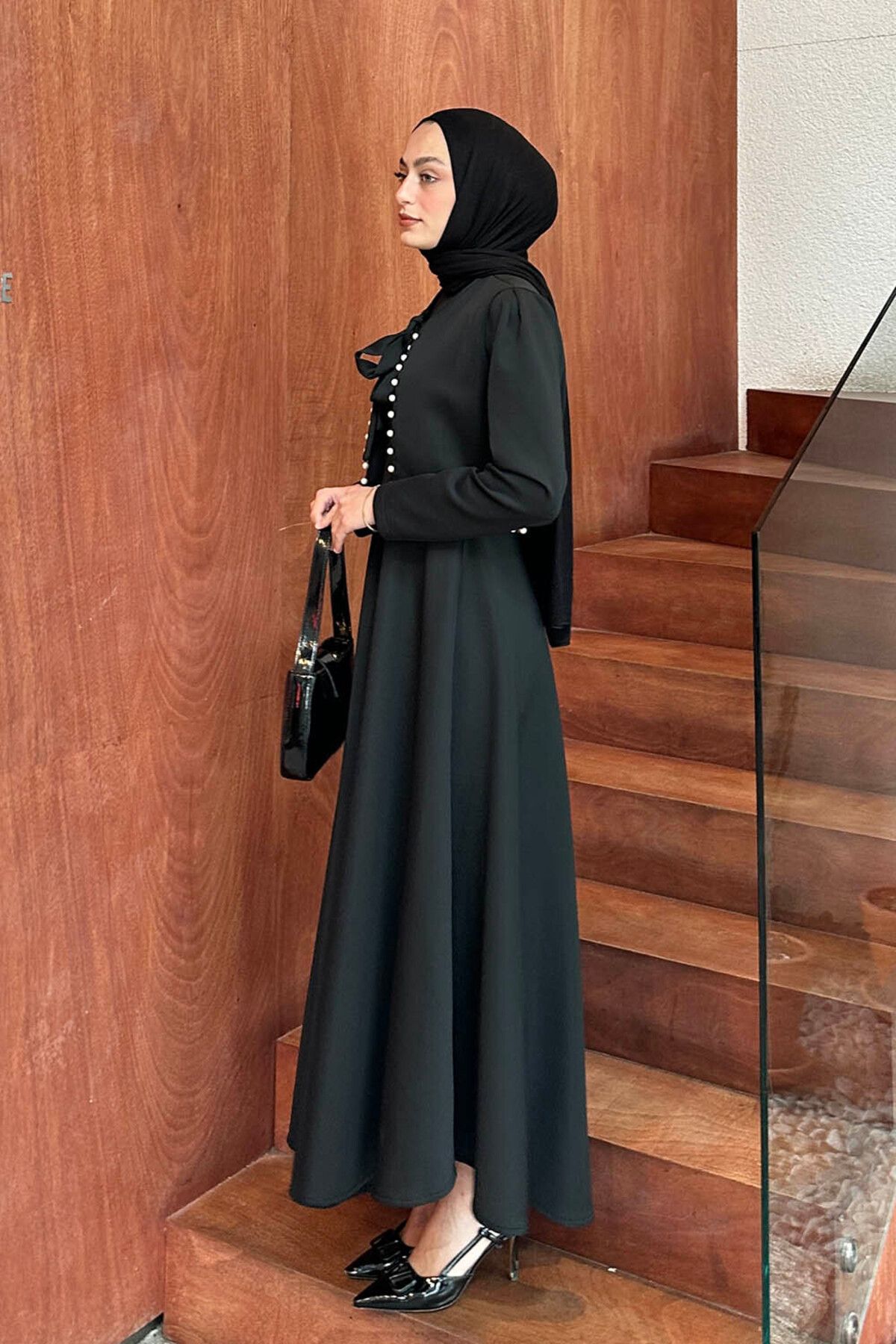 ست بالاپایین پوشیده سیاه زنانه پارچه SCUBA DETAIL اورجینال lamelif